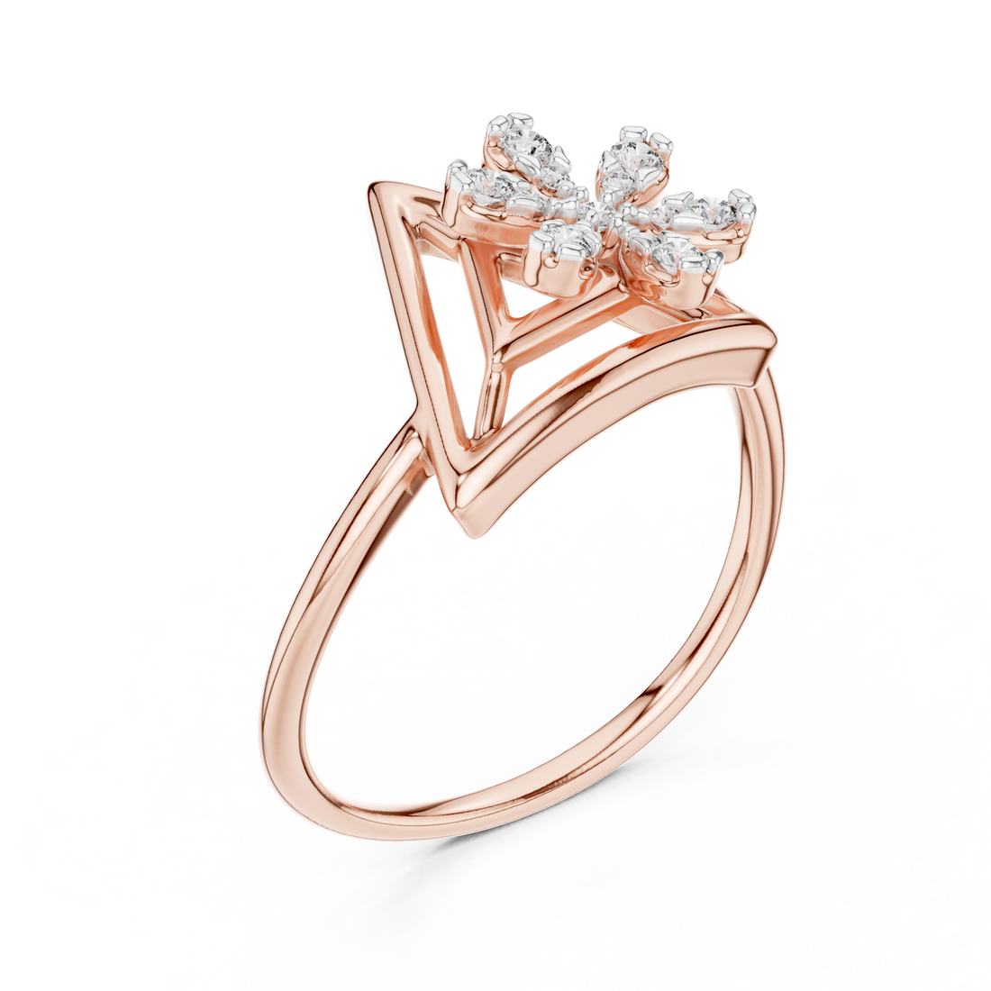 Round Cut Diamond Floral Cluster Triangle Ring