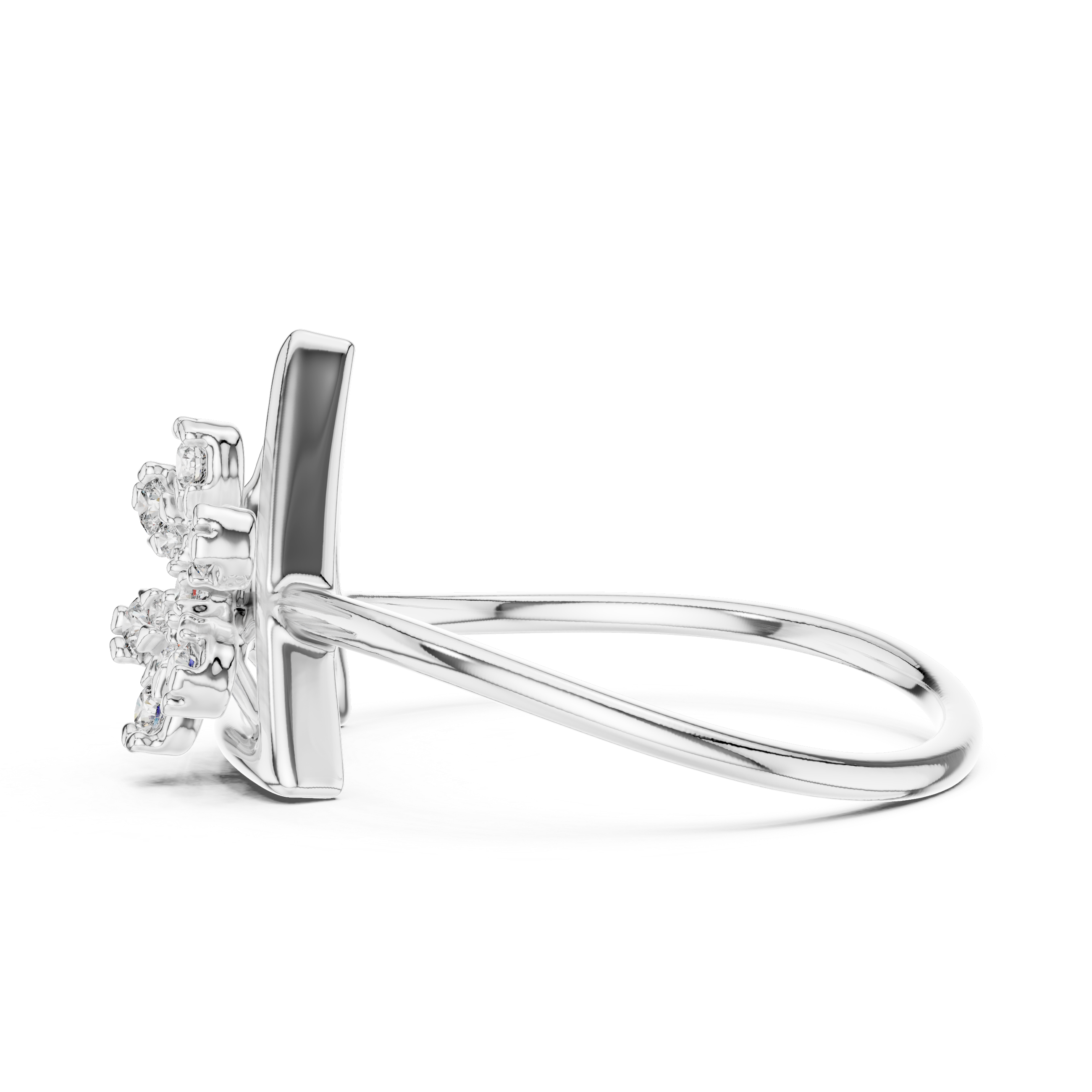 Round Cut Diamond Floral Cluster Triangle Ring