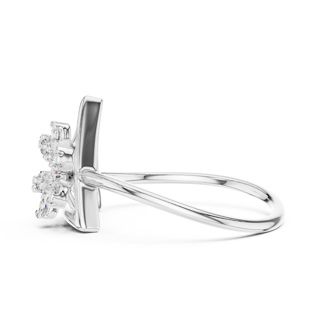 Round Cut Diamond Floral Cluster Triangle Ring