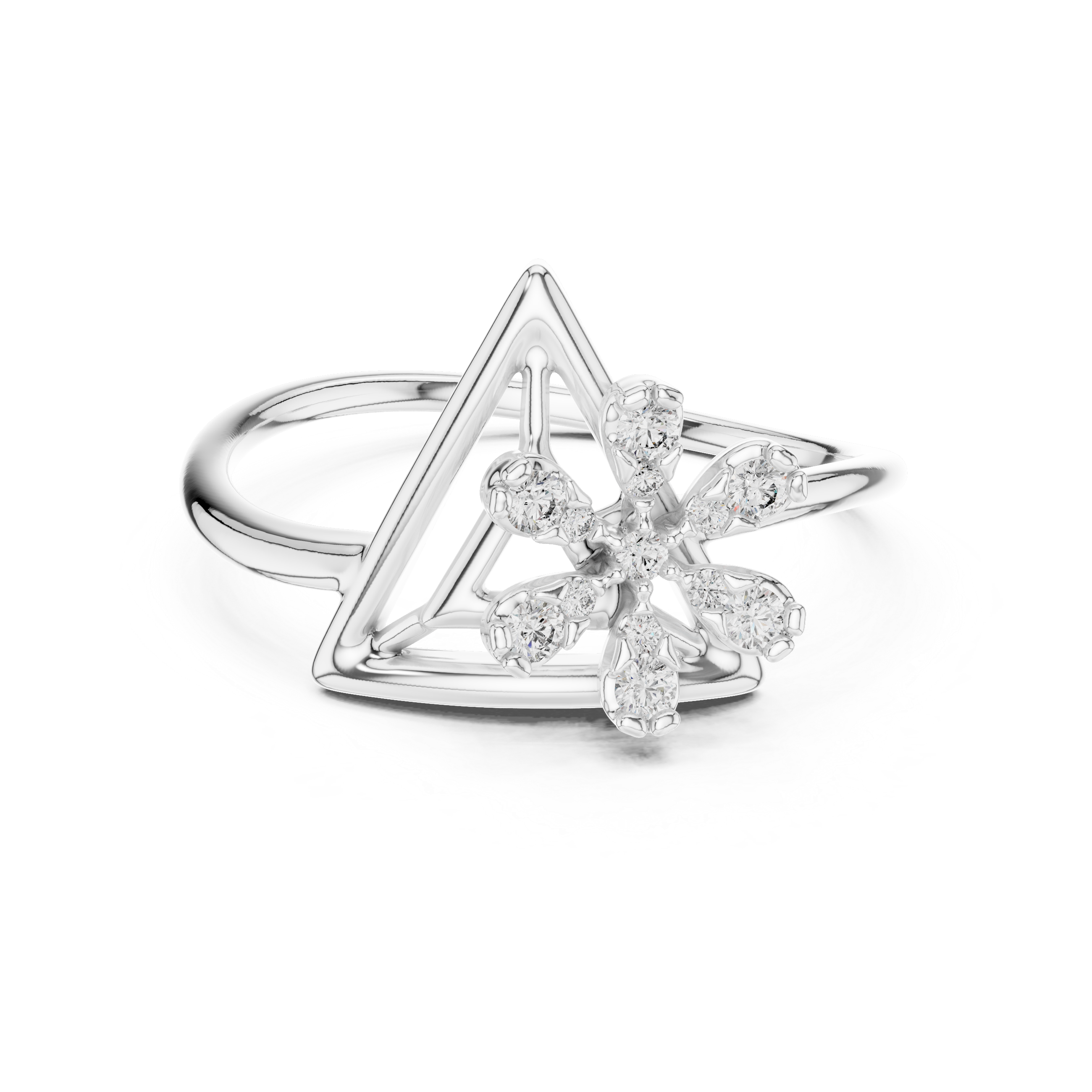 Round Cut Diamond Floral Cluster Triangle Ring