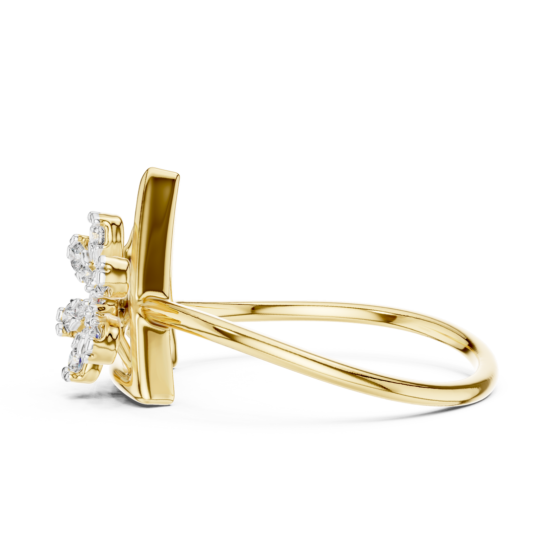 Round Cut Diamond Floral Cluster Triangle Ring