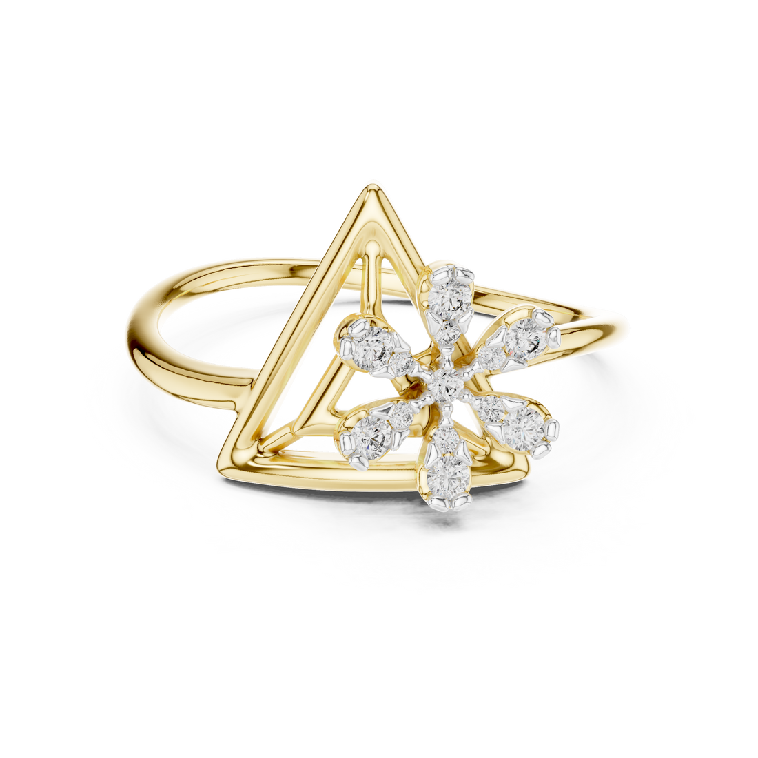 Round Cut Diamond Floral Cluster Triangle Ring