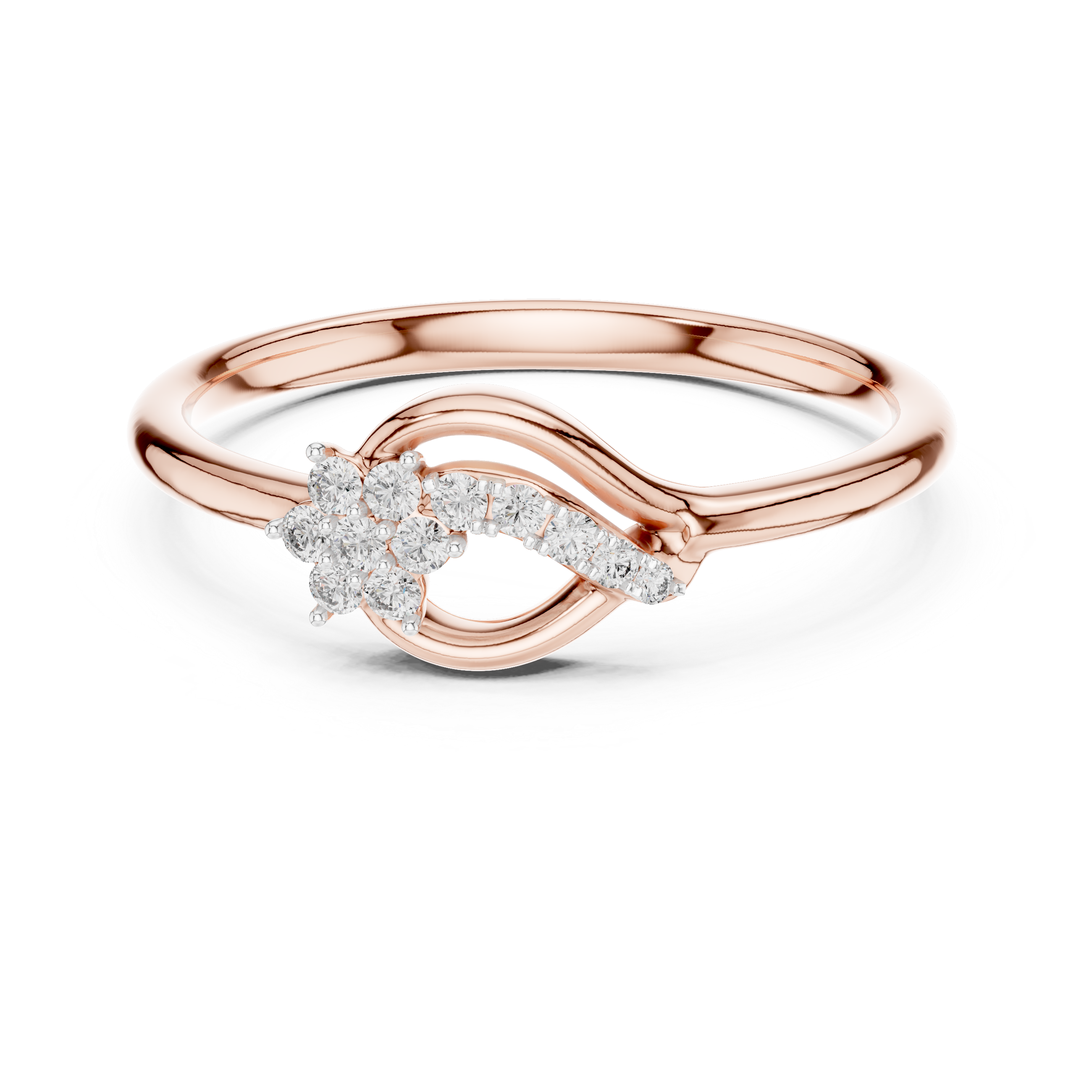 Round Cut Diamond Twist Ring with Floral Cluster and Side Stone Accents