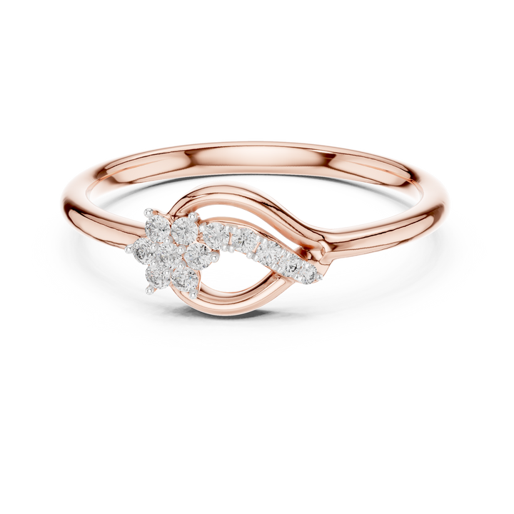 Round Cut Diamond Twist Ring with Floral Cluster and Side Stone Accents