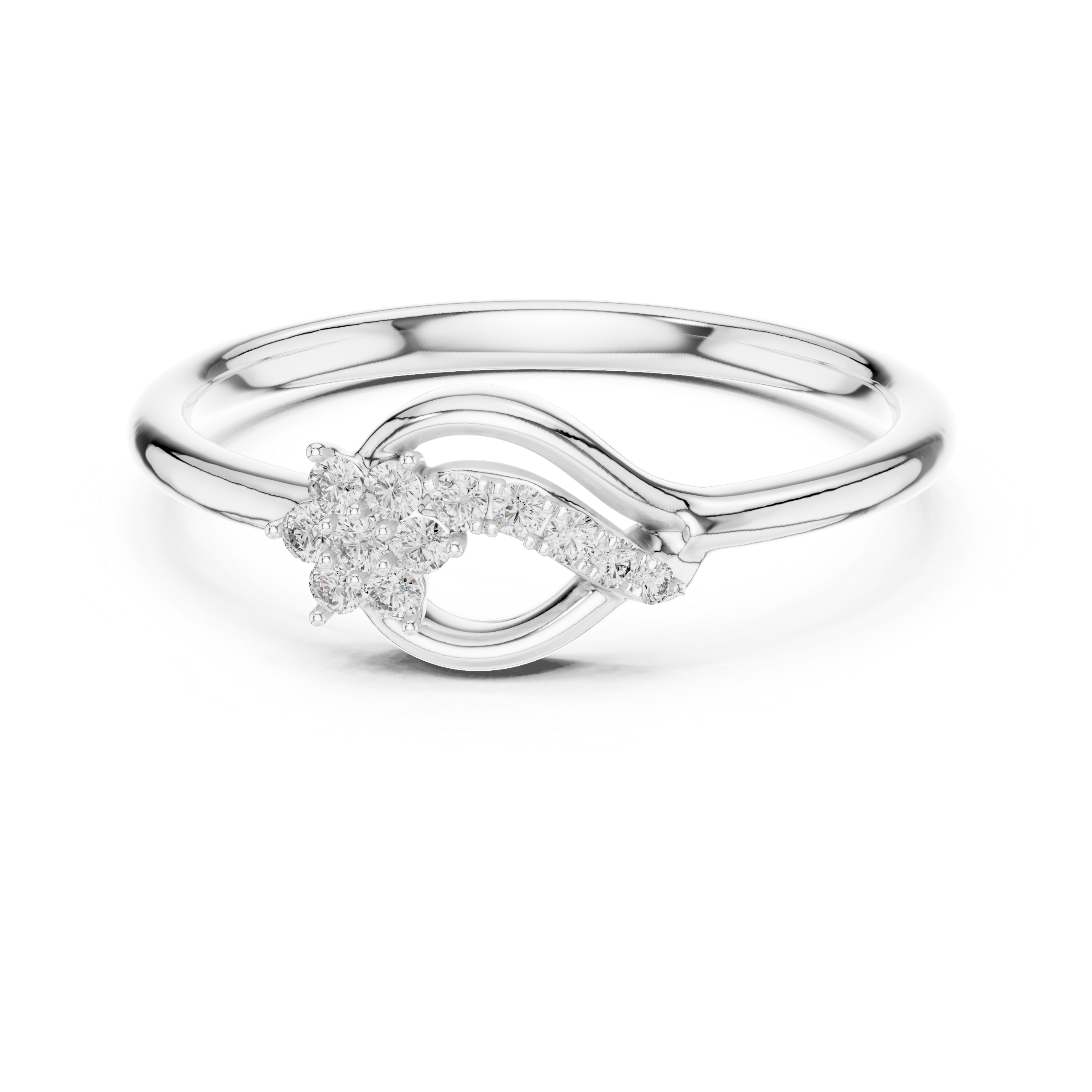 Round Cut Diamond Twist Ring with Floral Cluster and Side Stone Accents