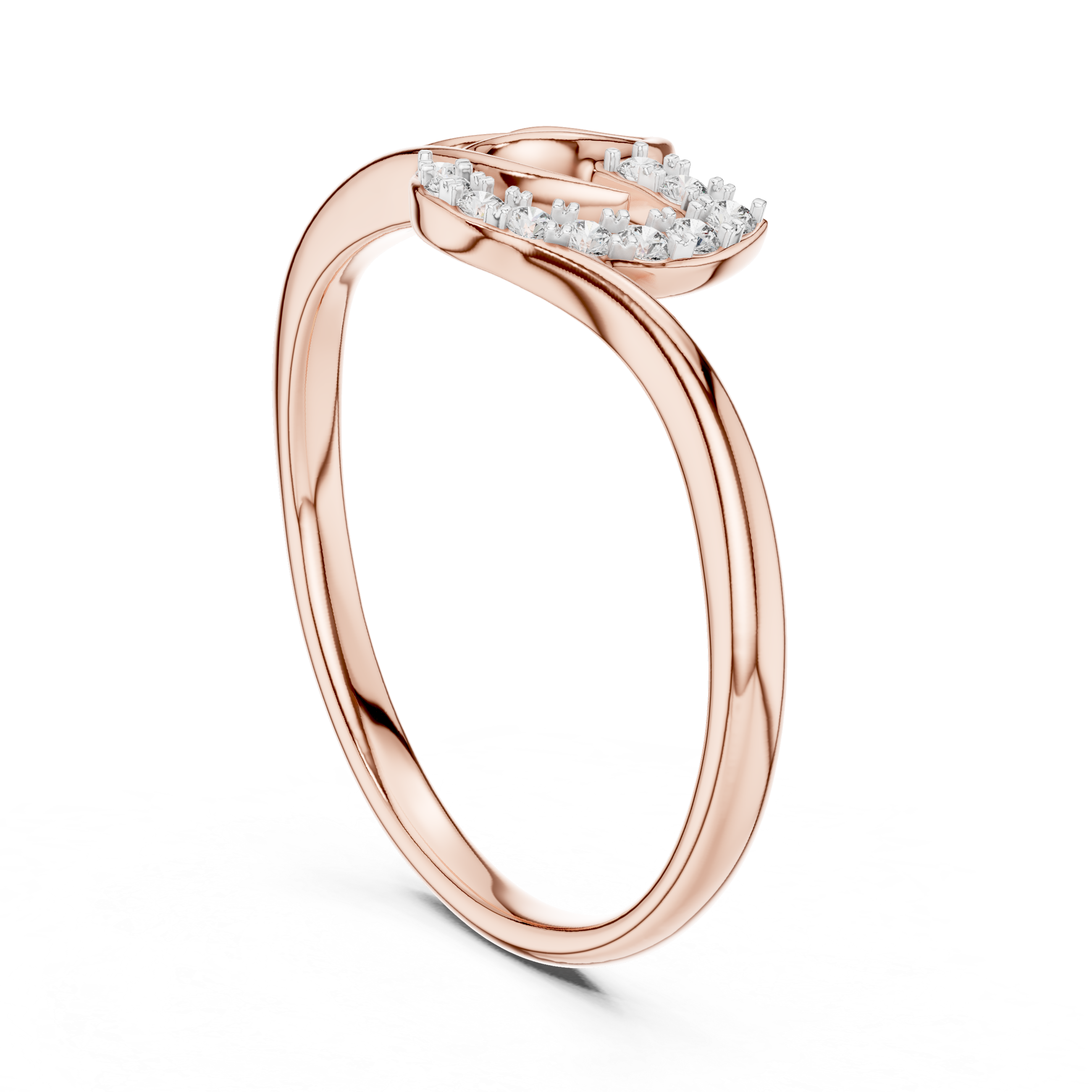 Round Cut Diamond Leaf Twist Ring