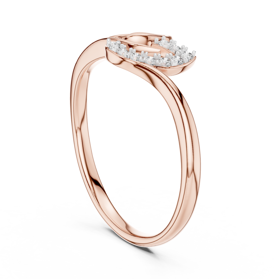 Round Cut Diamond Leaf Twist Ring