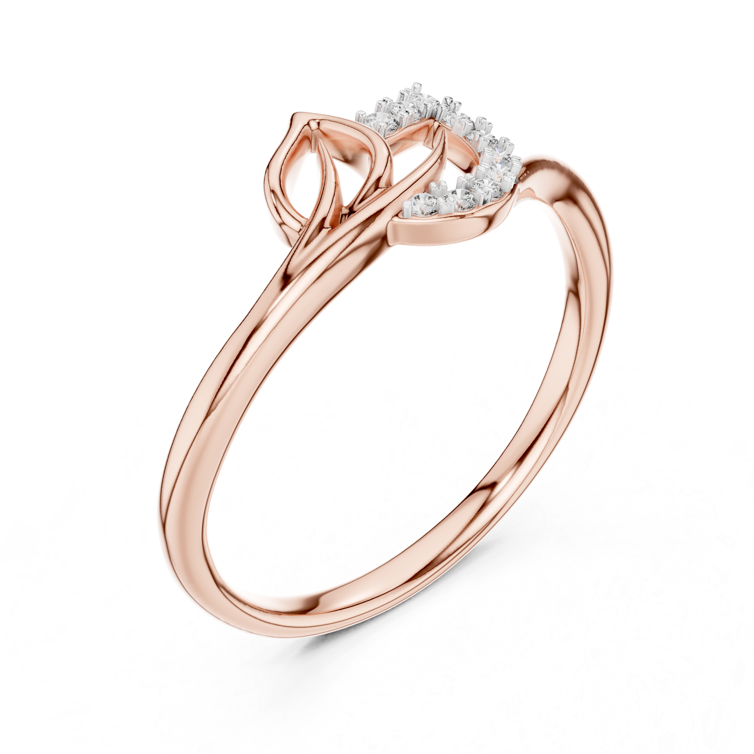 Round Cut Diamond Leaf Twist Ring