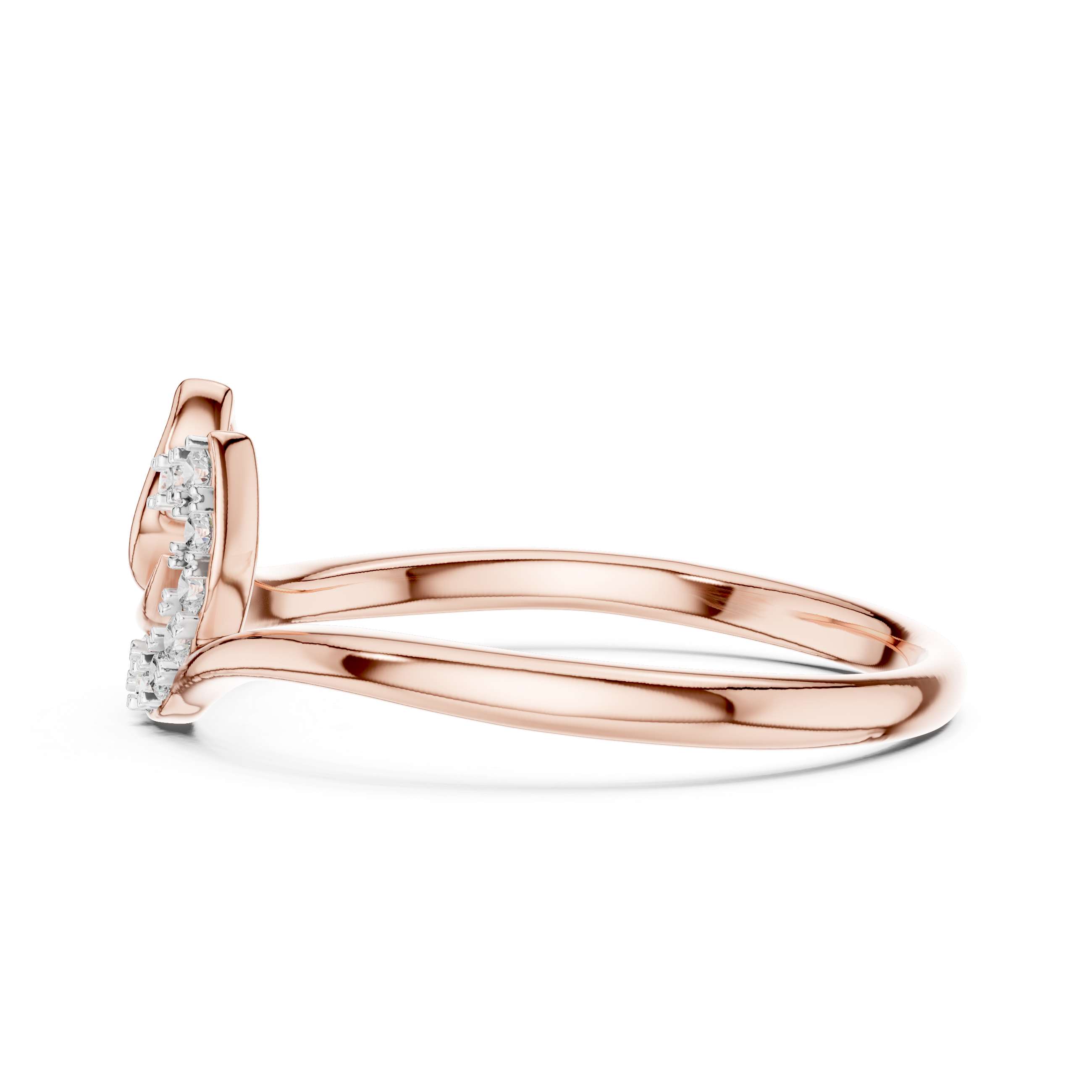 Round Cut Diamond Leaf Twist Ring