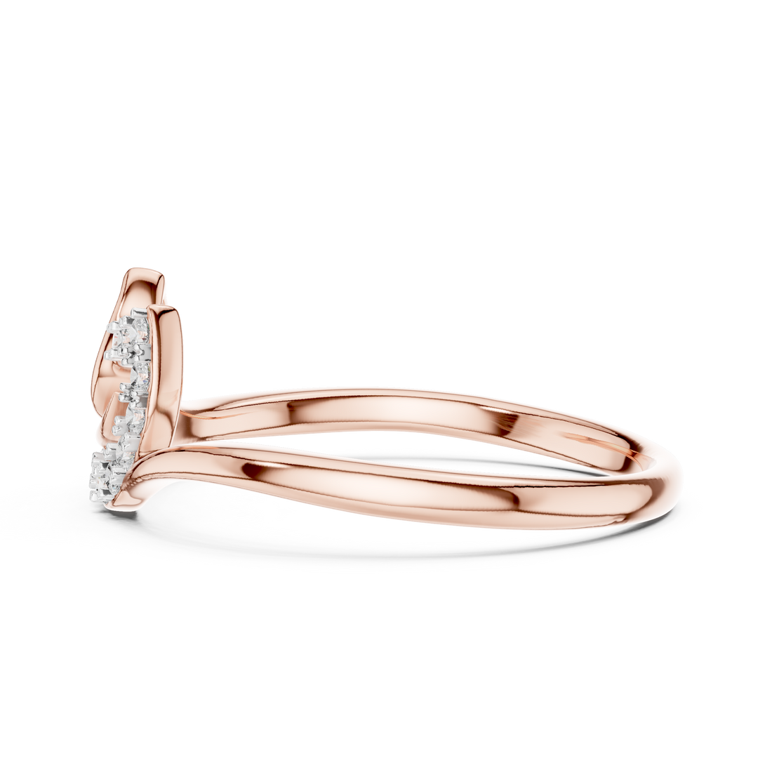 Round Cut Diamond Leaf Twist Ring