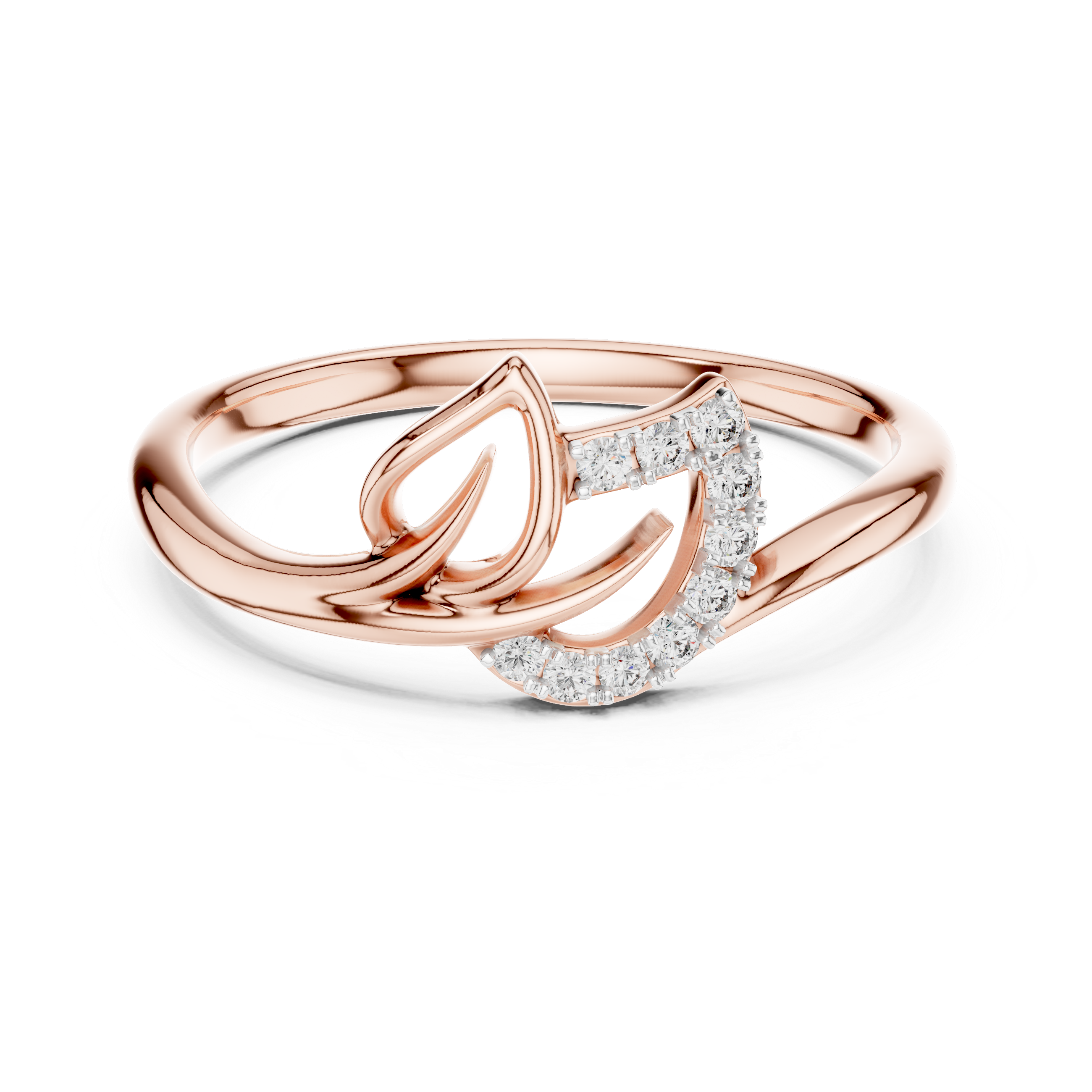 Round Cut Diamond Leaf Twist Ring