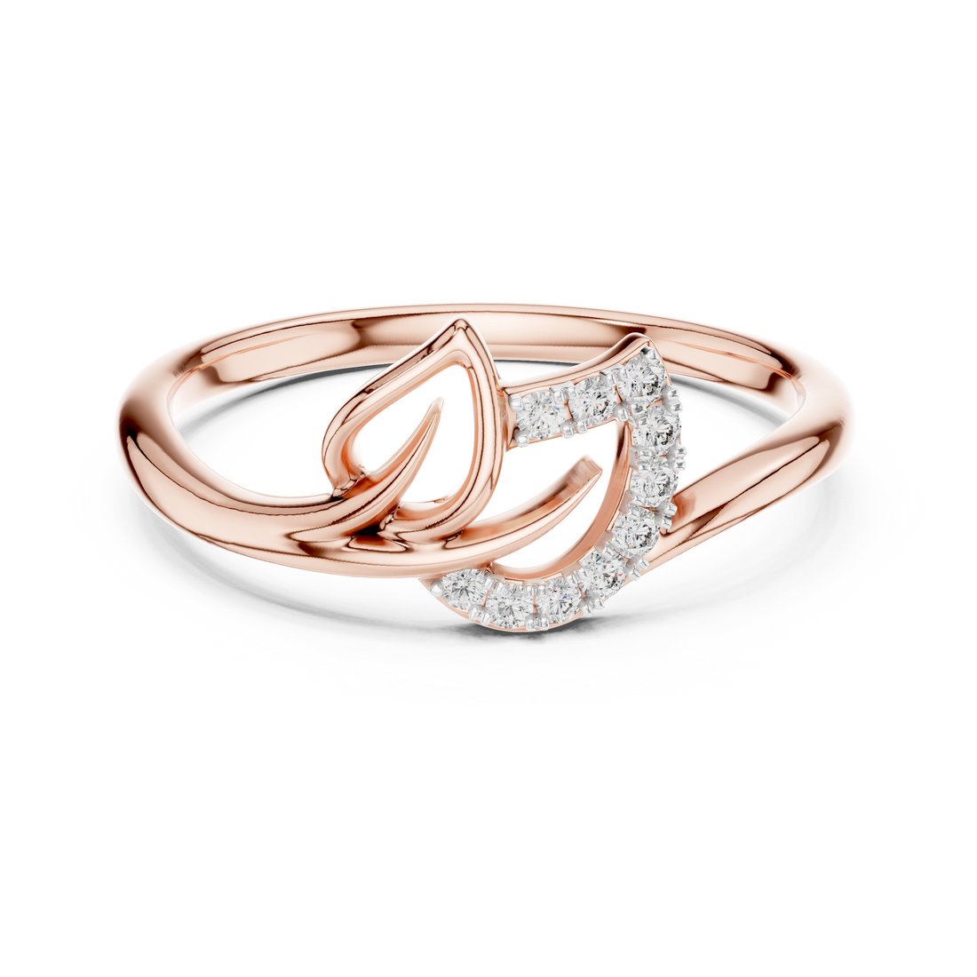 Round Cut Diamond Leaf Twist Ring