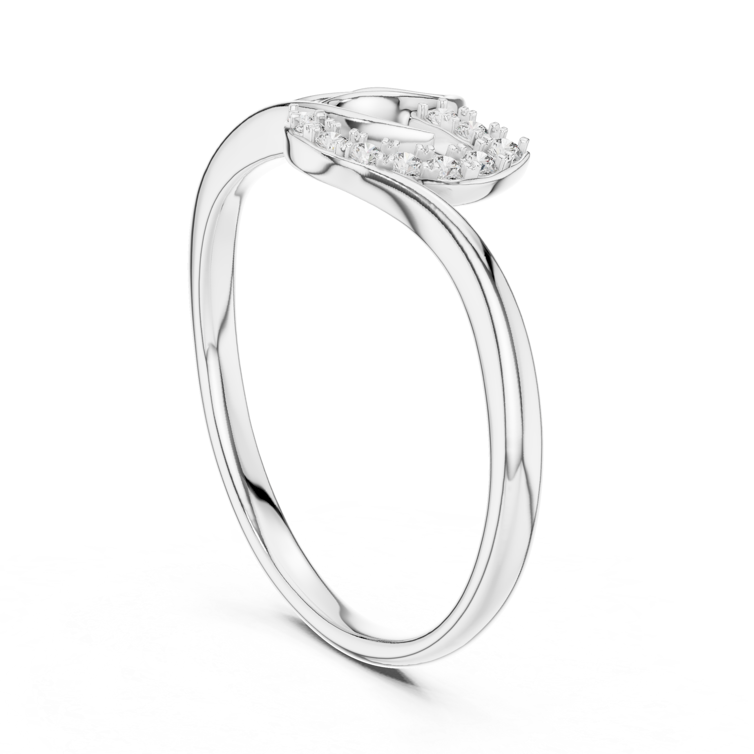 Round Cut Diamond Leaf Twist Ring
