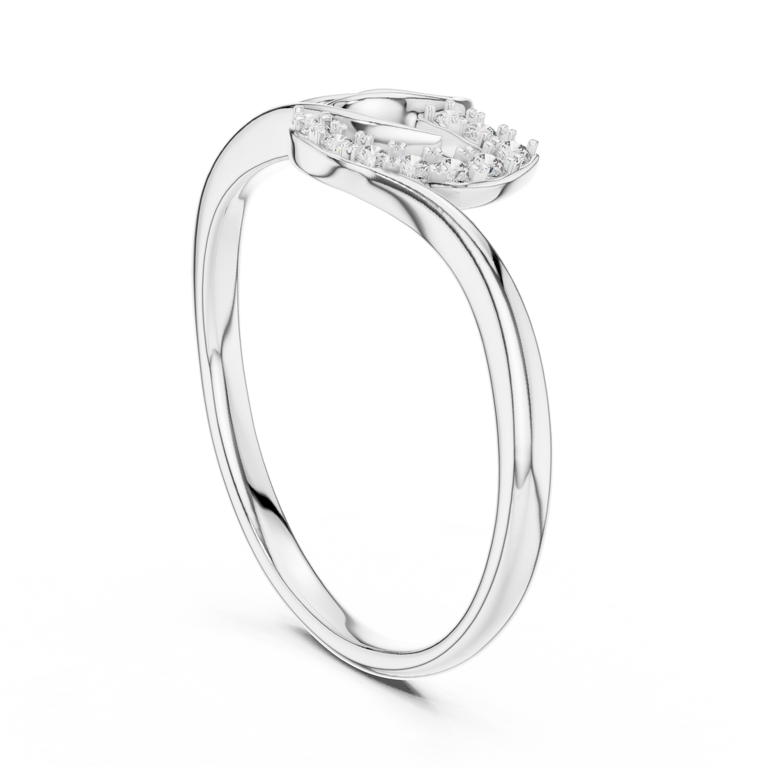 Round Cut Diamond Leaf Twist Ring