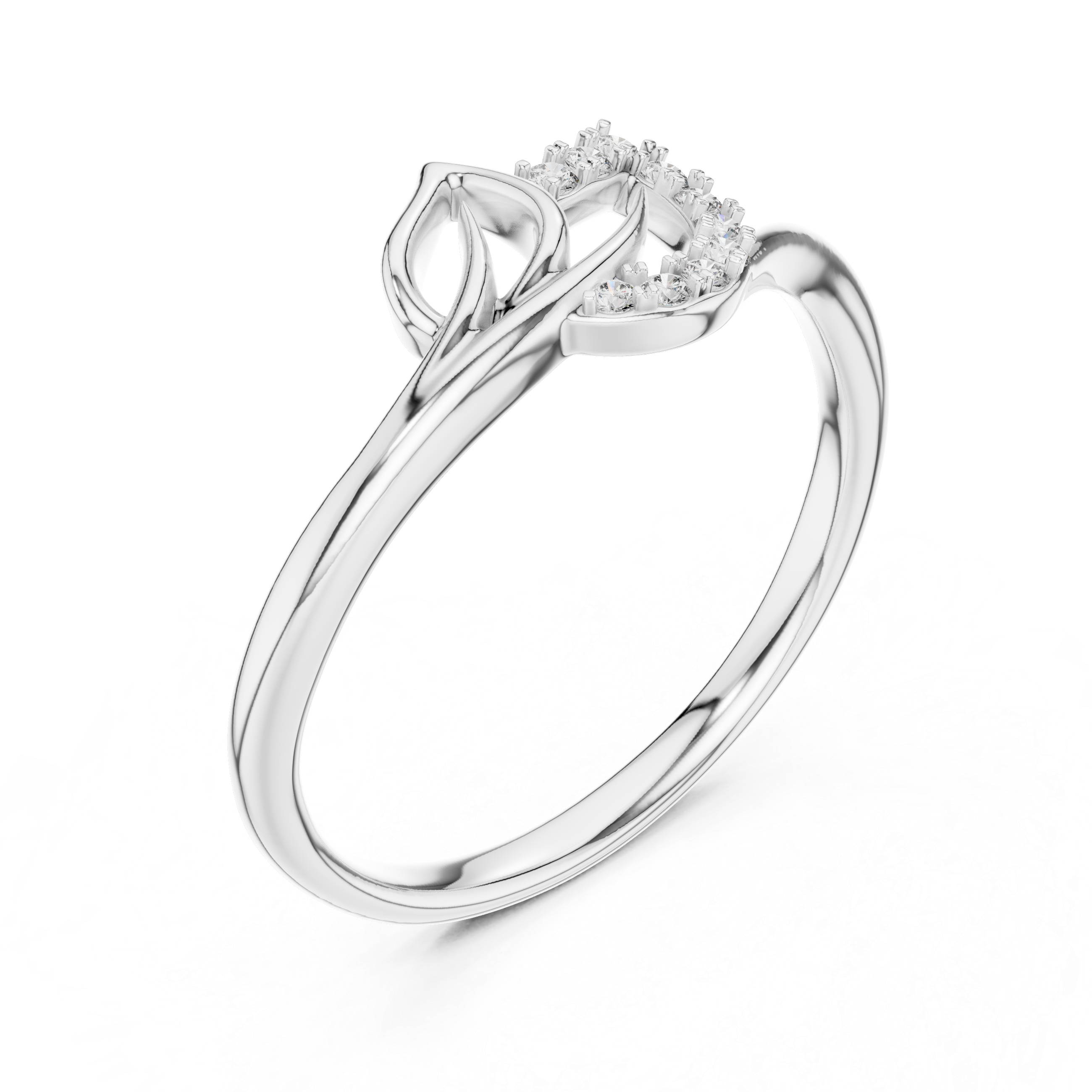 Round Cut Diamond Leaf Twist Ring