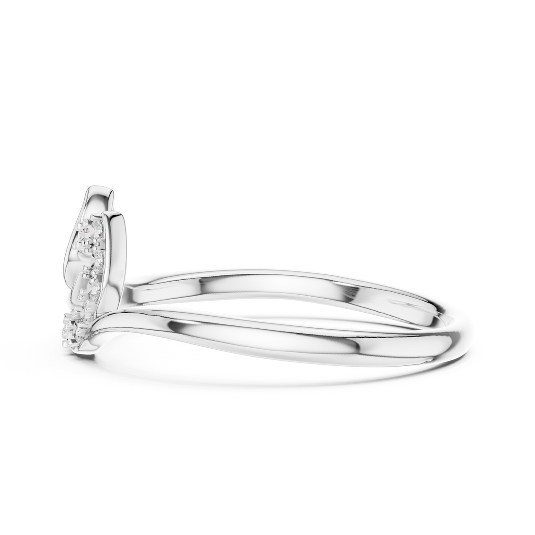 Round Cut Diamond Leaf Twist Ring