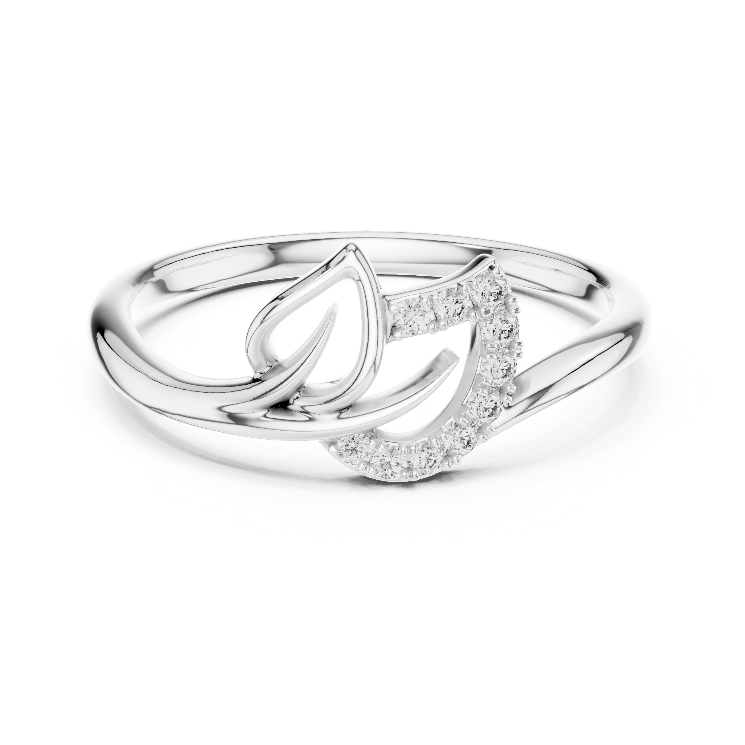 Round Cut Diamond Leaf Twist Ring