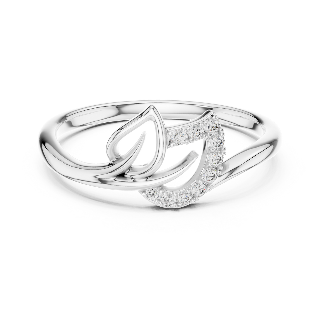 Round Cut Diamond Leaf Twist Ring