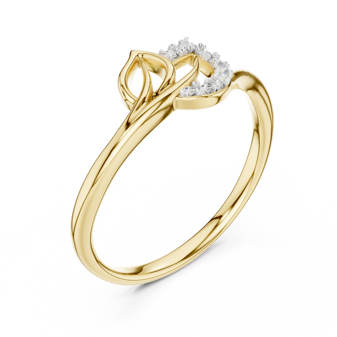 Round Cut Diamond Leaf Twist Ring