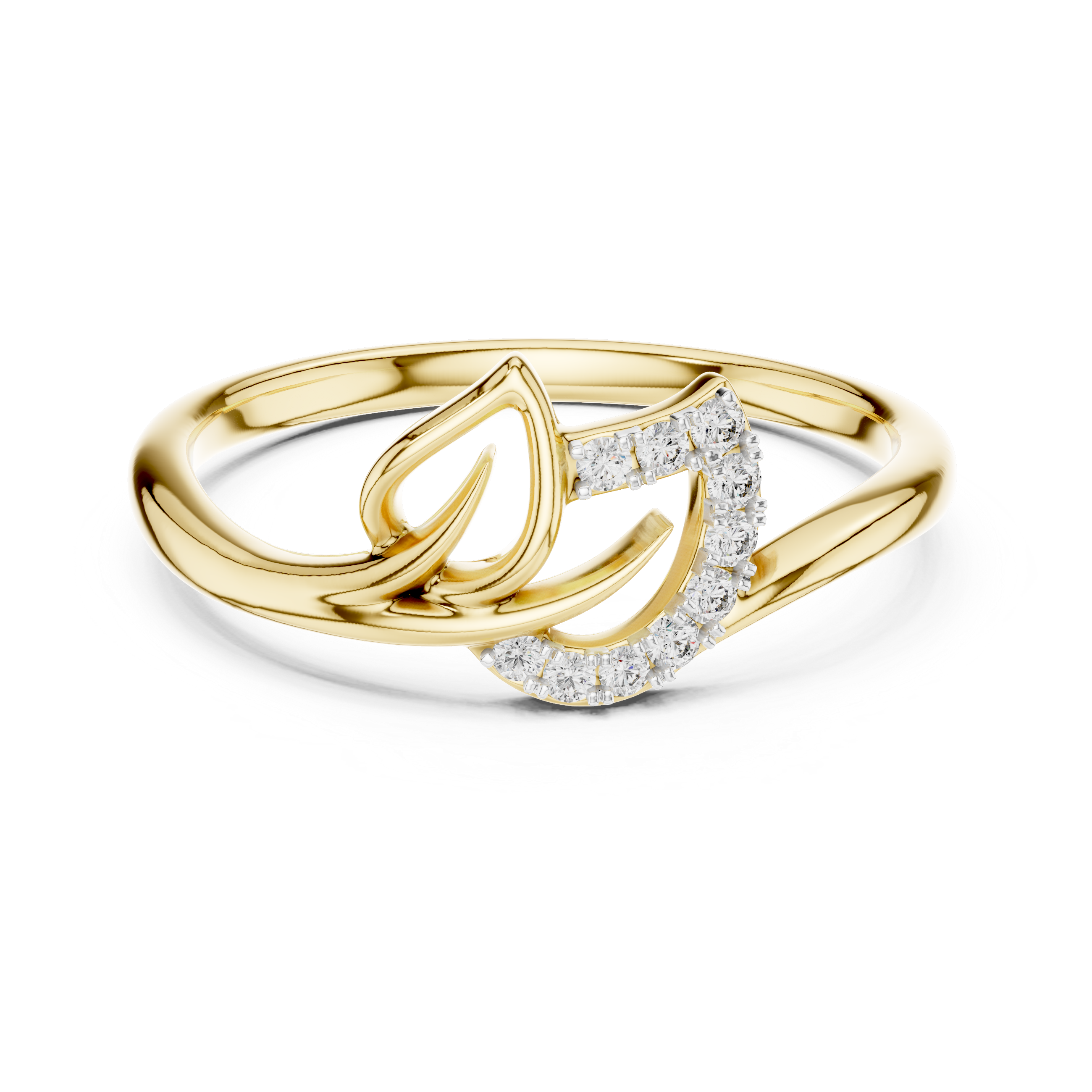 Round Cut Diamond Leaf Twist Ring