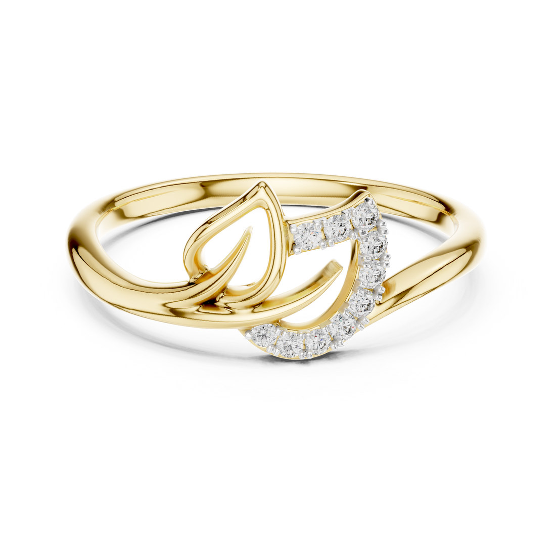 Round Cut Diamond Leaf Twist Ring