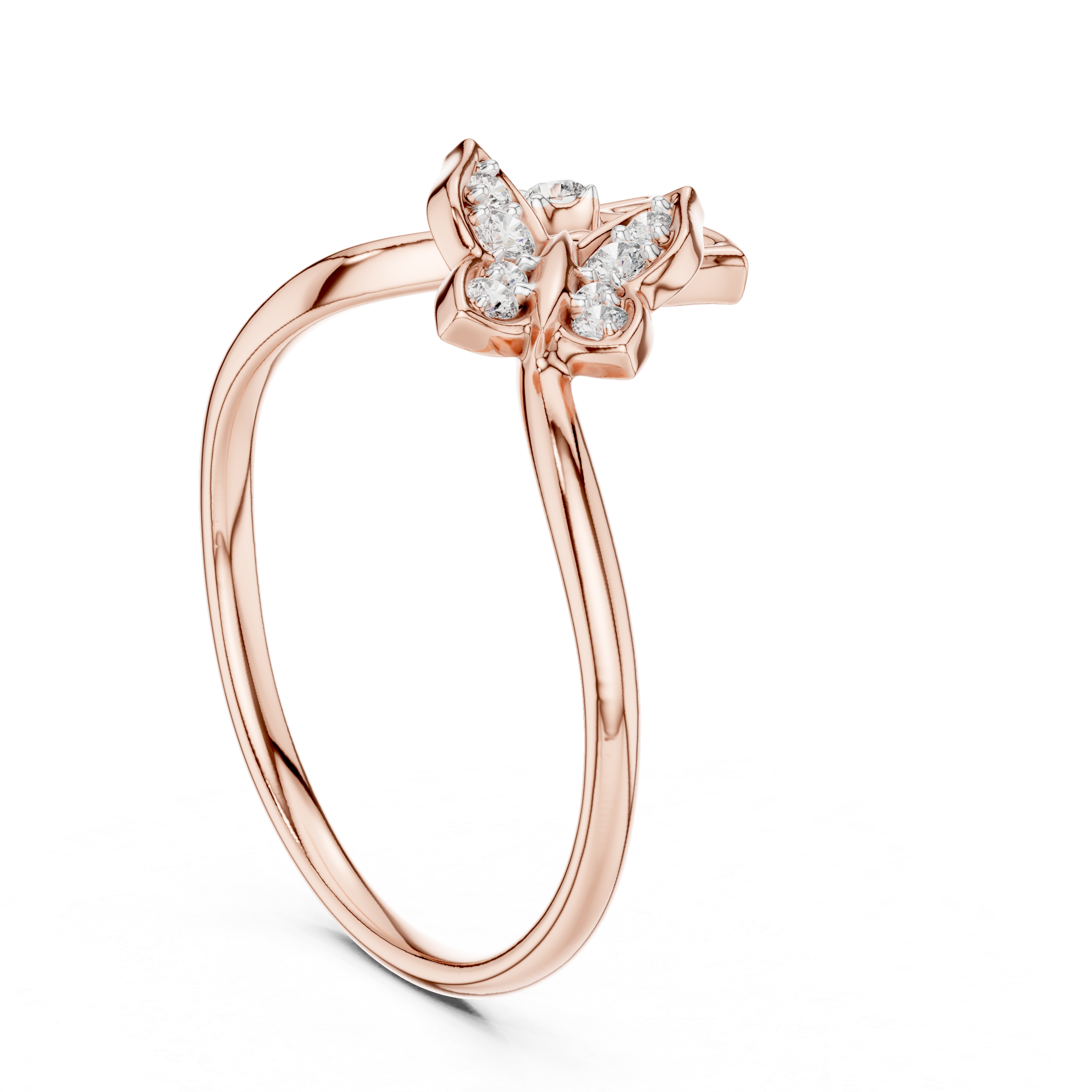 Round Cut Diamond Butterfly Motif Open Ring with Delicate Side Accents