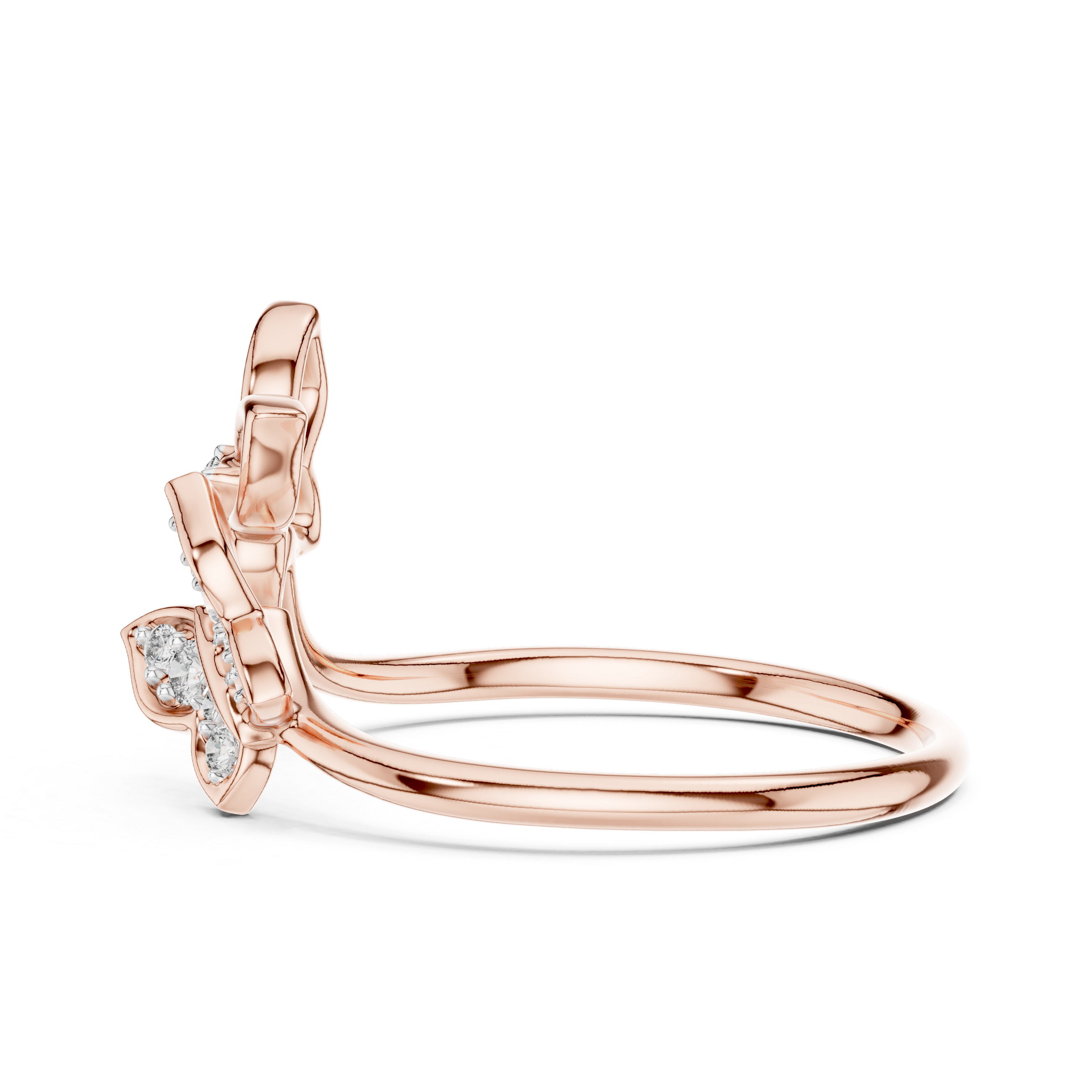 Round Cut Diamond Butterfly Motif Open Ring with Delicate Side Accents