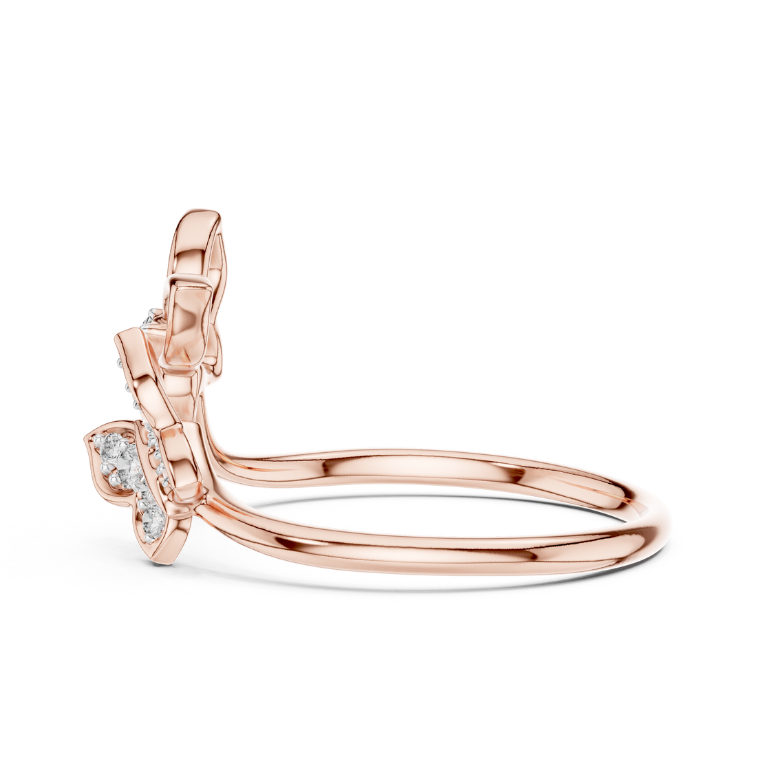Round Cut Diamond Butterfly Motif Open Ring with Delicate Side Accents