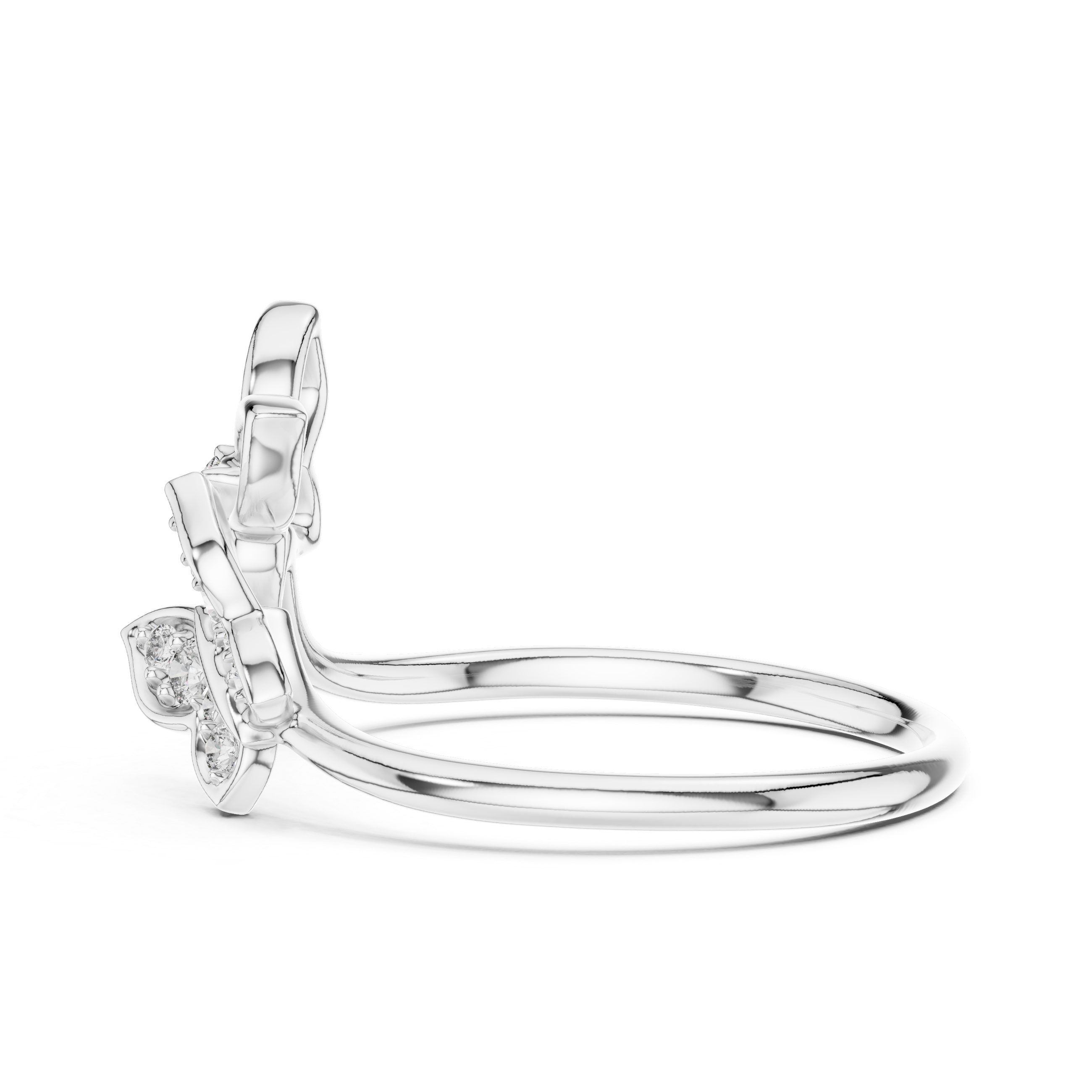 Round Cut Diamond Butterfly Motif Open Ring with Delicate Side Accents