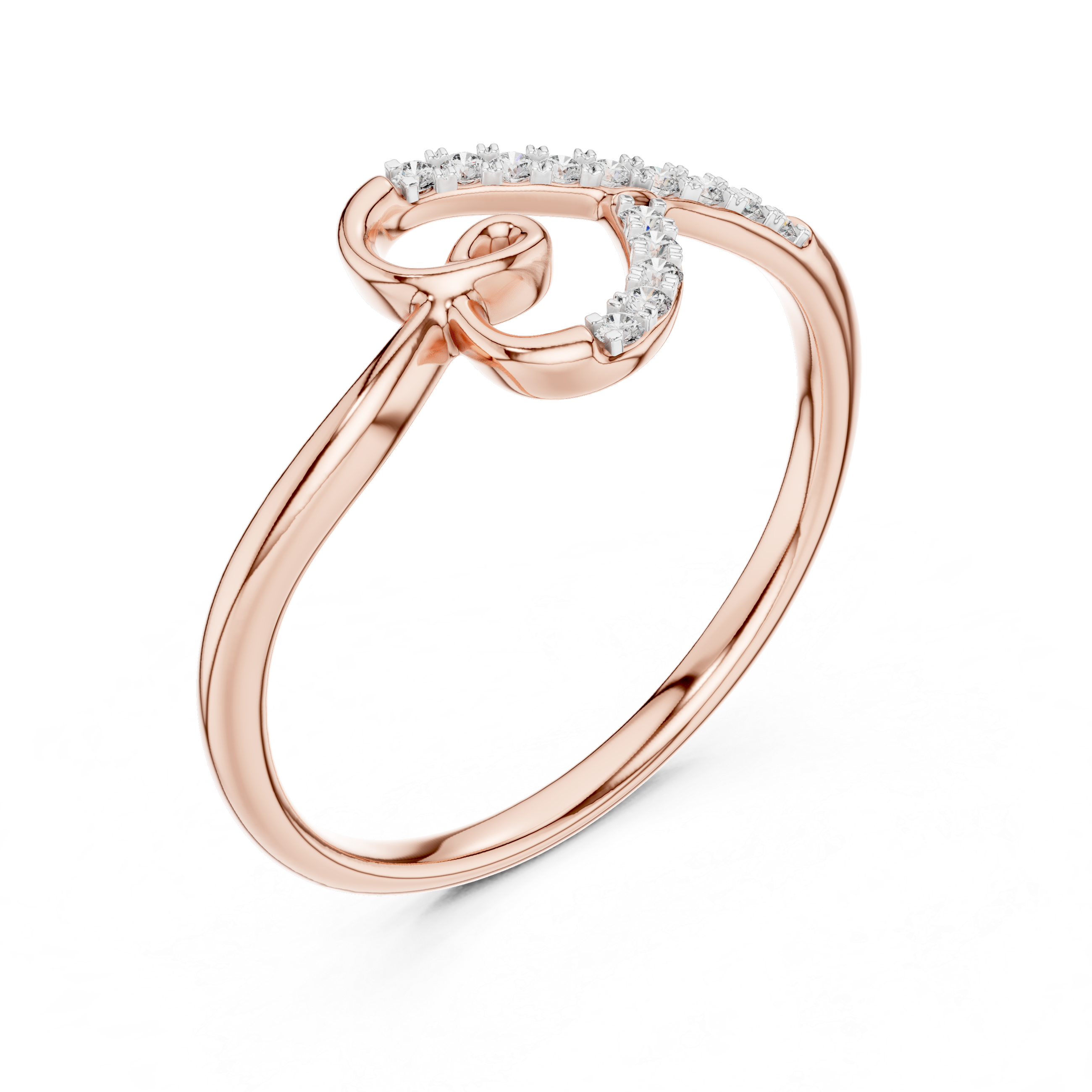 Round Cut Diamond Twist Open Band Ring with Pavé Accents