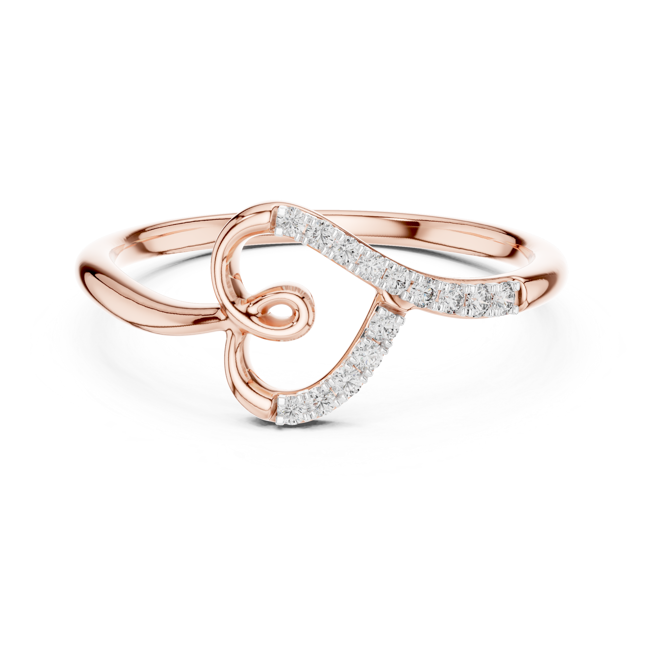 Round Cut Diamond Twist Open Band Ring with Pavé Accents