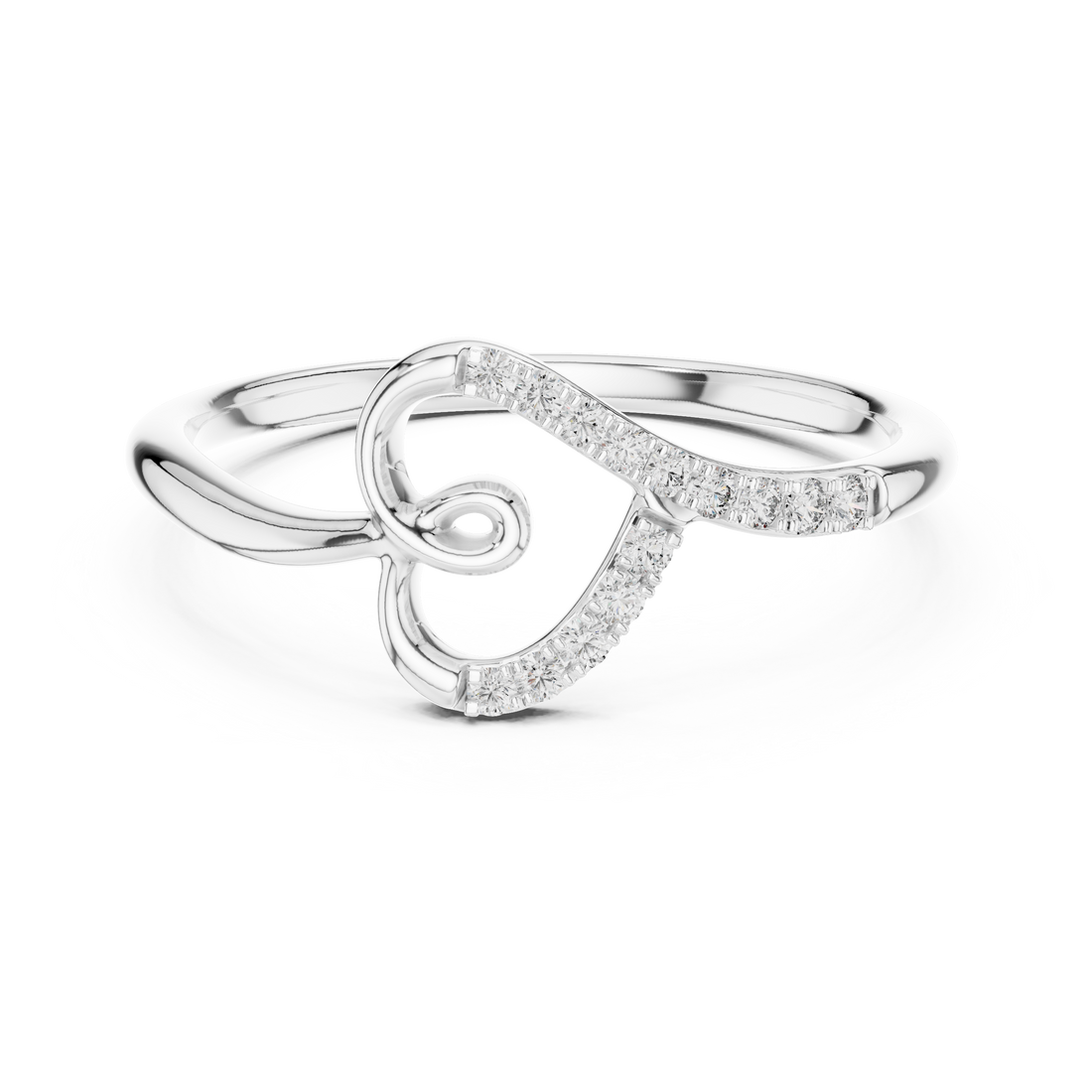 Round Cut Diamond Twist Open Band Ring with Pavé Accents