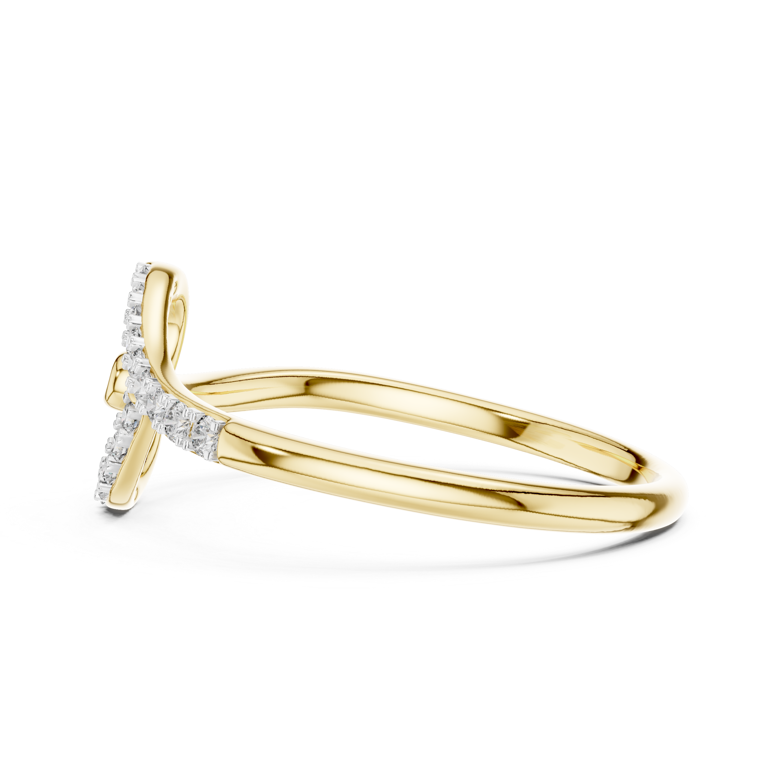 Round Cut Diamond Twist Open Band Ring with Pavé Accents
