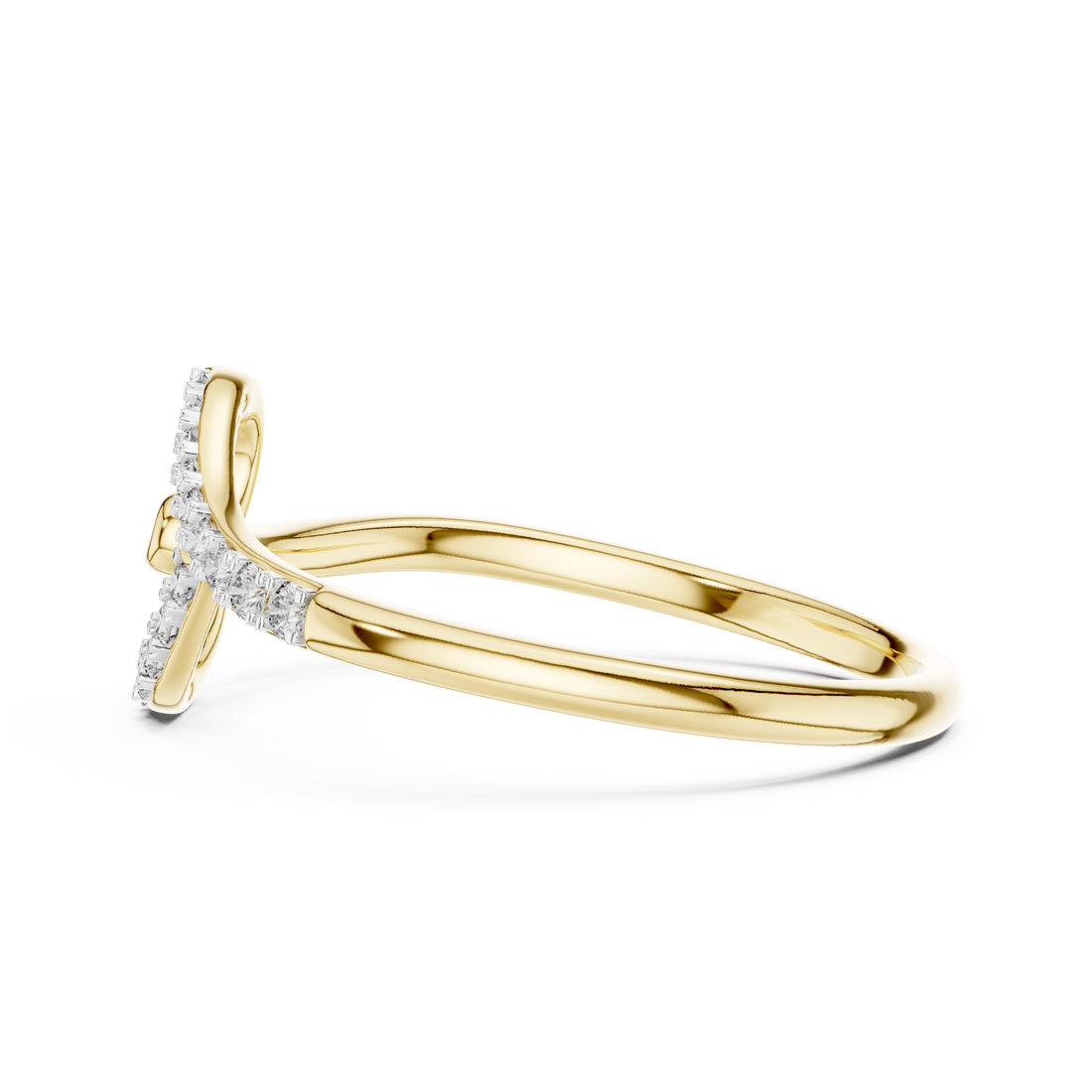 Round Cut Diamond Twist Open Band Ring with Pavé Accents