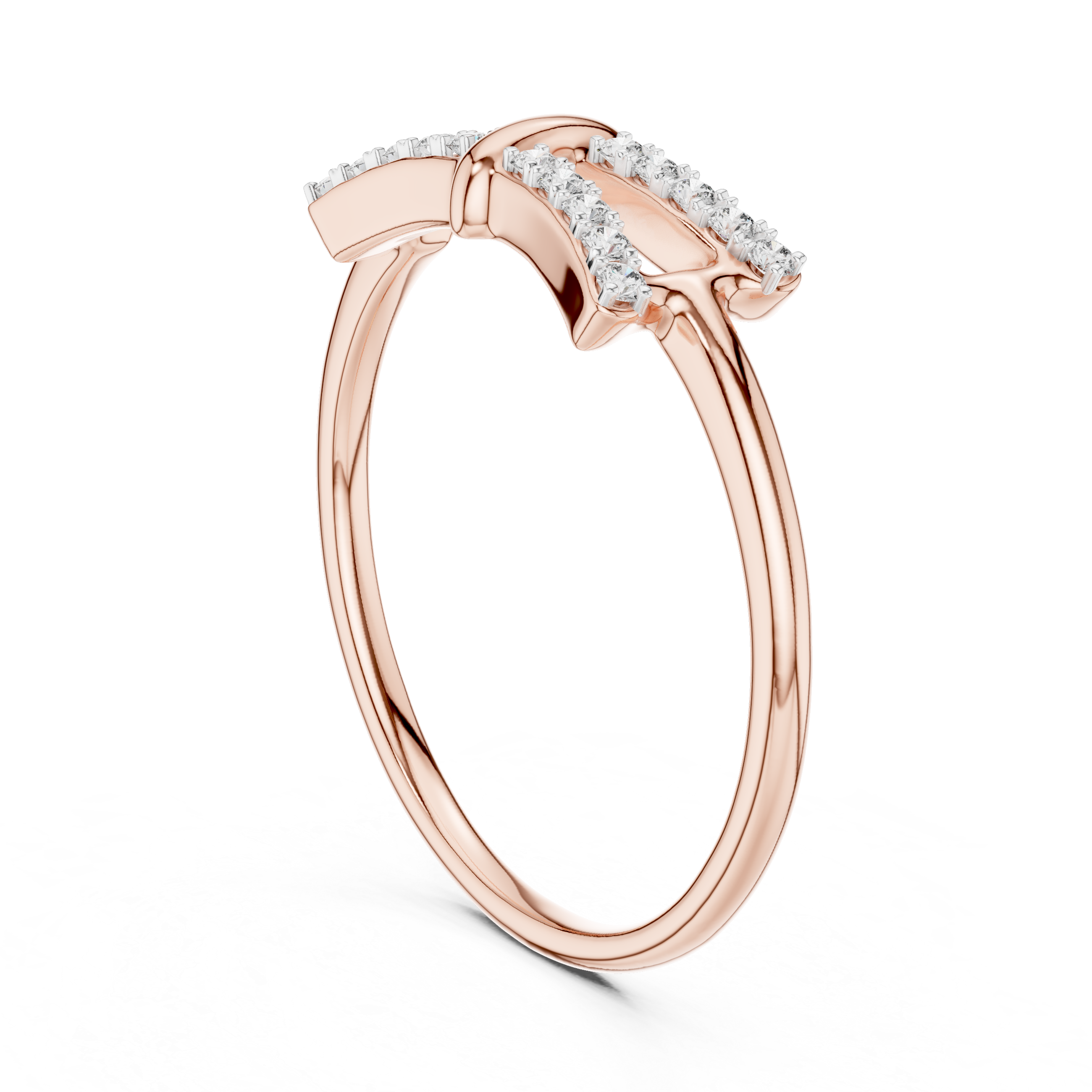 Round Cut Diamond Split Band Ring with Double Row Pavé Accents