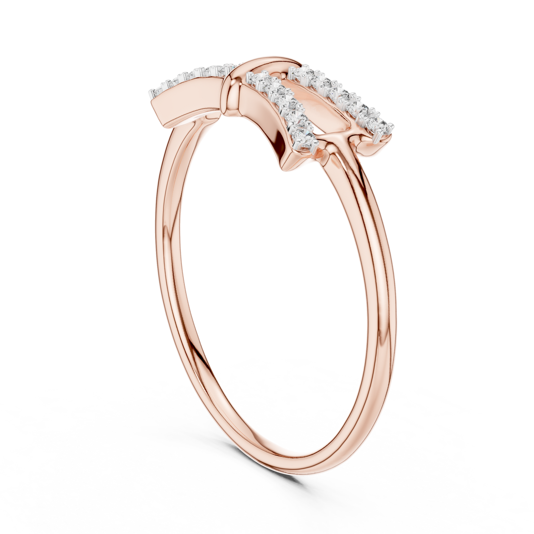 Round Cut Diamond Split Band Ring with Double Row Pavé Accents