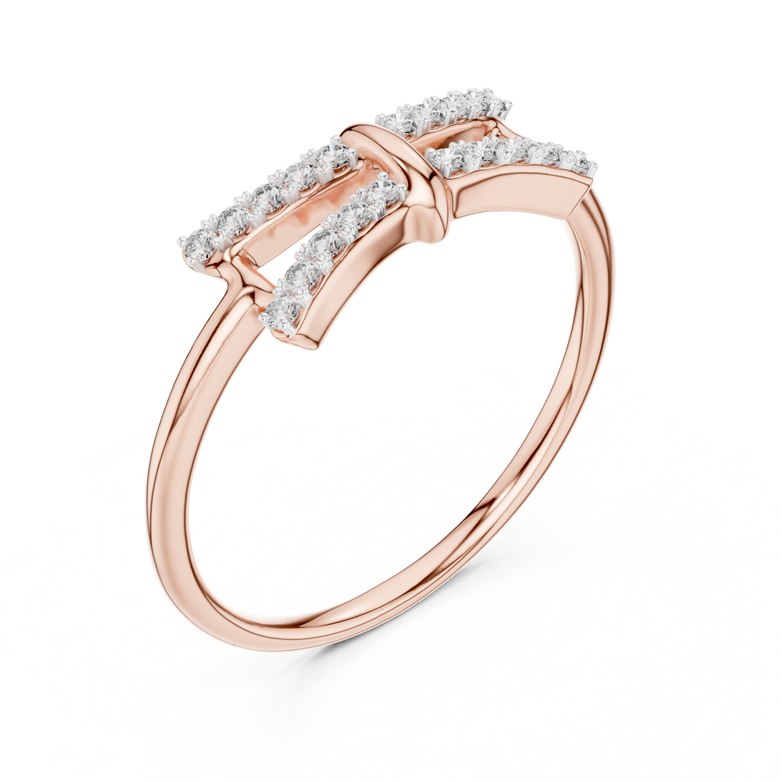 Round Cut Diamond Split Band Ring with Double Row Pavé Accents