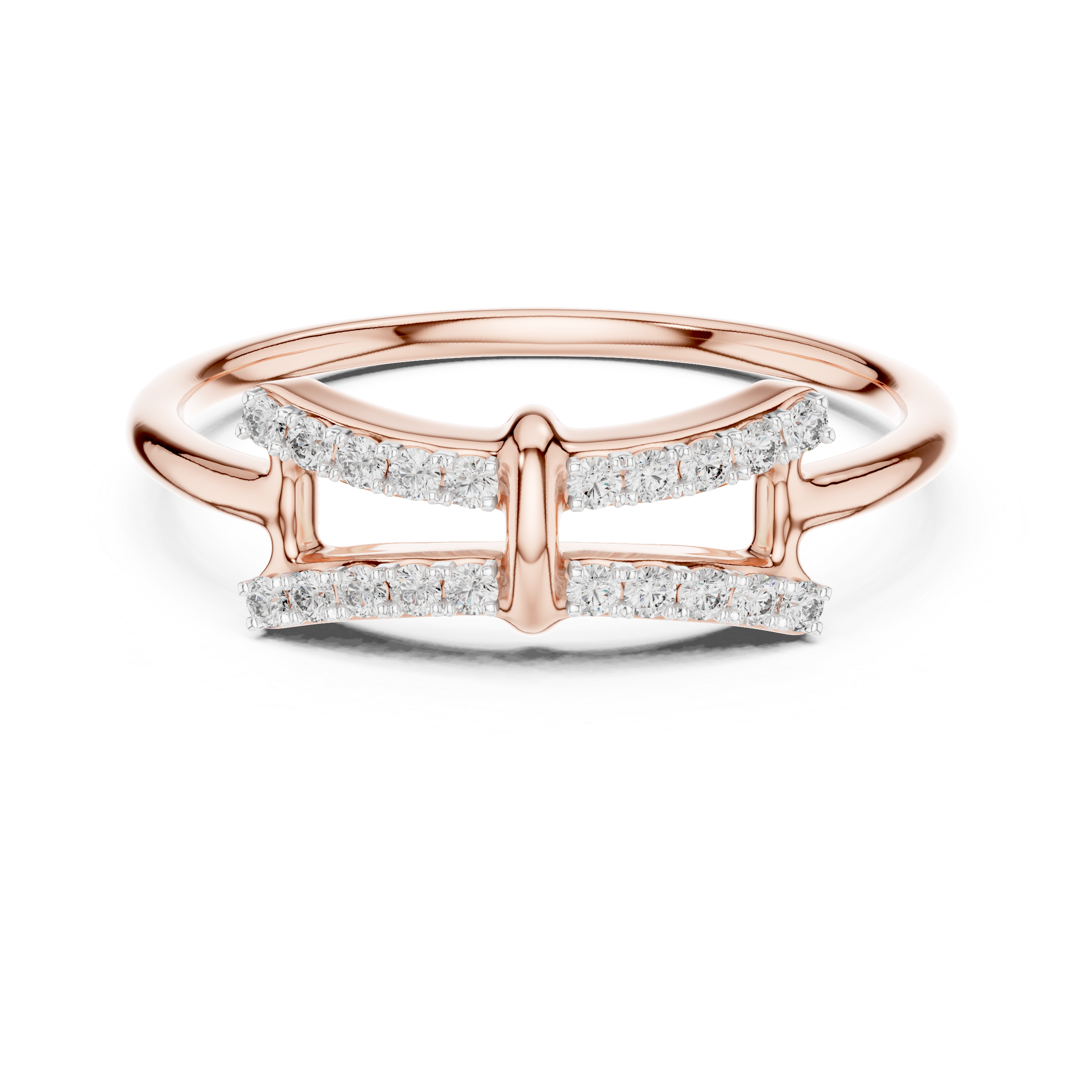 Round Cut Diamond Split Band Ring with Double Row Pavé Accents