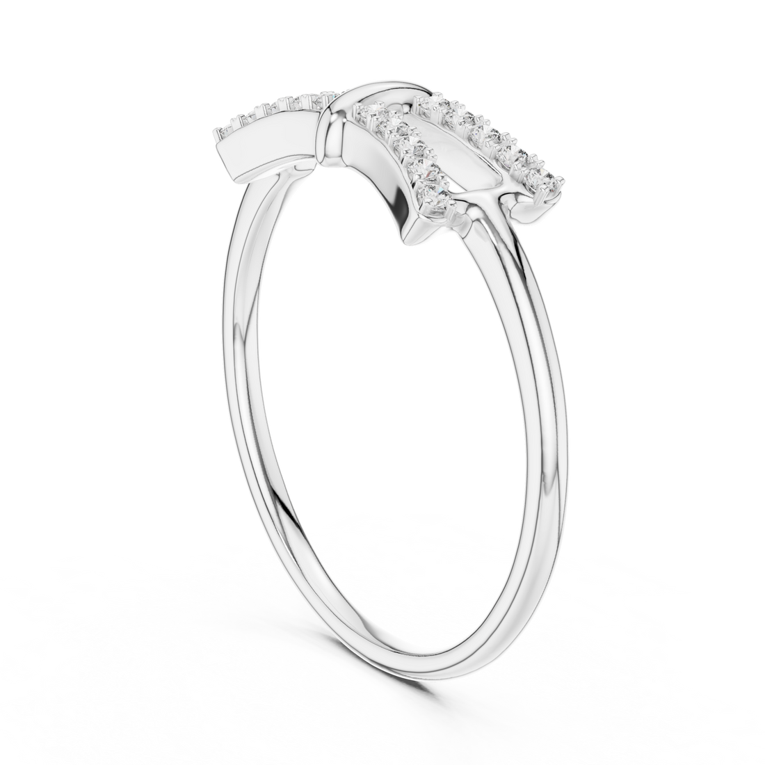 Round Cut Diamond Split Band Ring with Double Row Pavé Accents