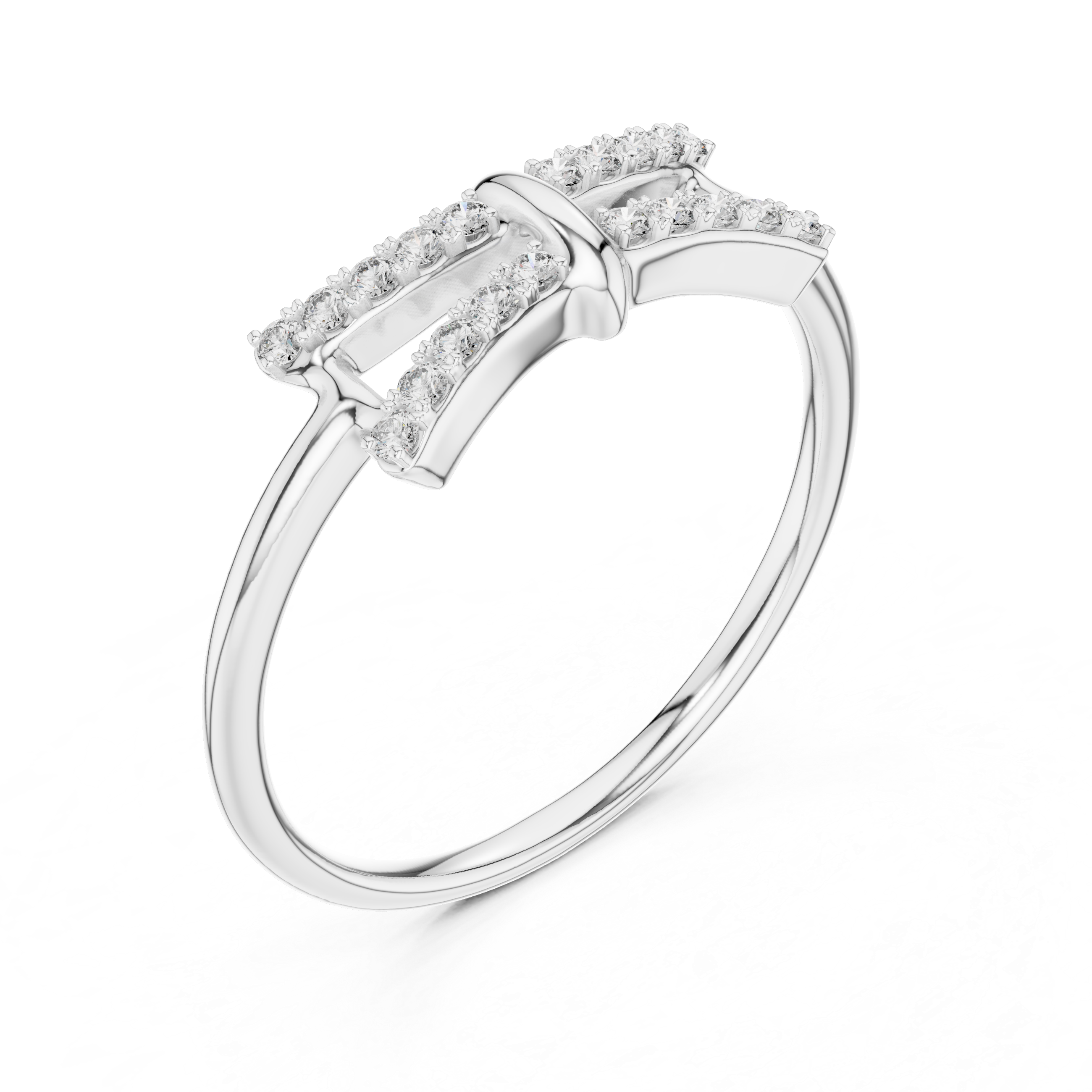 Round Cut Diamond Split Band Ring with Double Row Pavé Accents