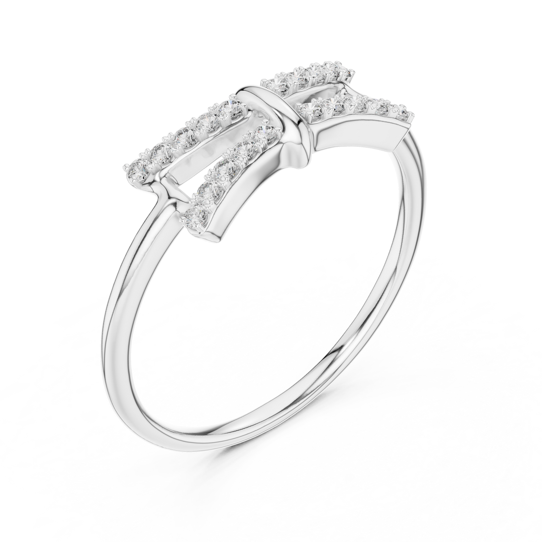 Round Cut Diamond Split Band Ring with Double Row Pavé Accents