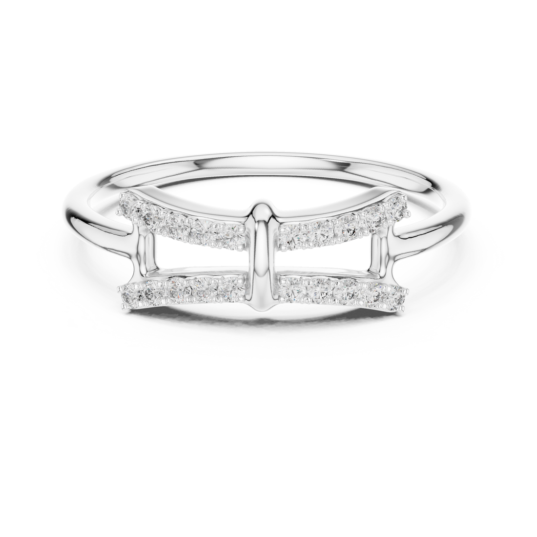 Round Cut Diamond Split Band Ring with Double Row Pavé Accents