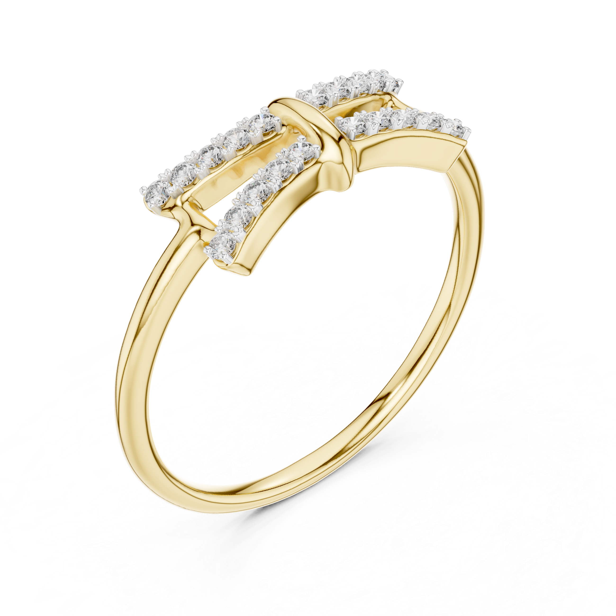 Round Cut Diamond Split Band Ring with Double Row Pavé Accents