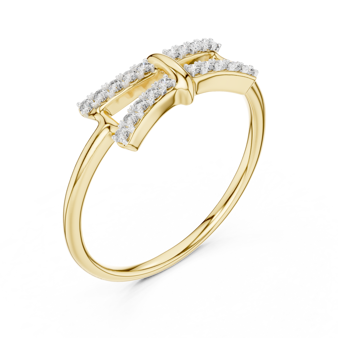 Round Cut Diamond Split Band Ring with Double Row Pavé Accents