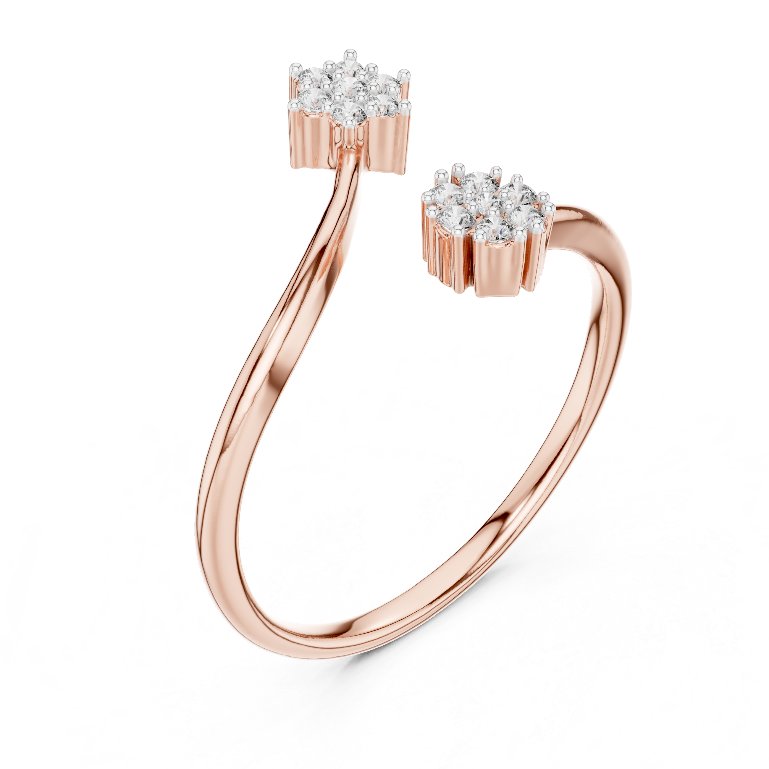 Round Cut Diamond Floral Open Twist Ring with Collet Set Accents