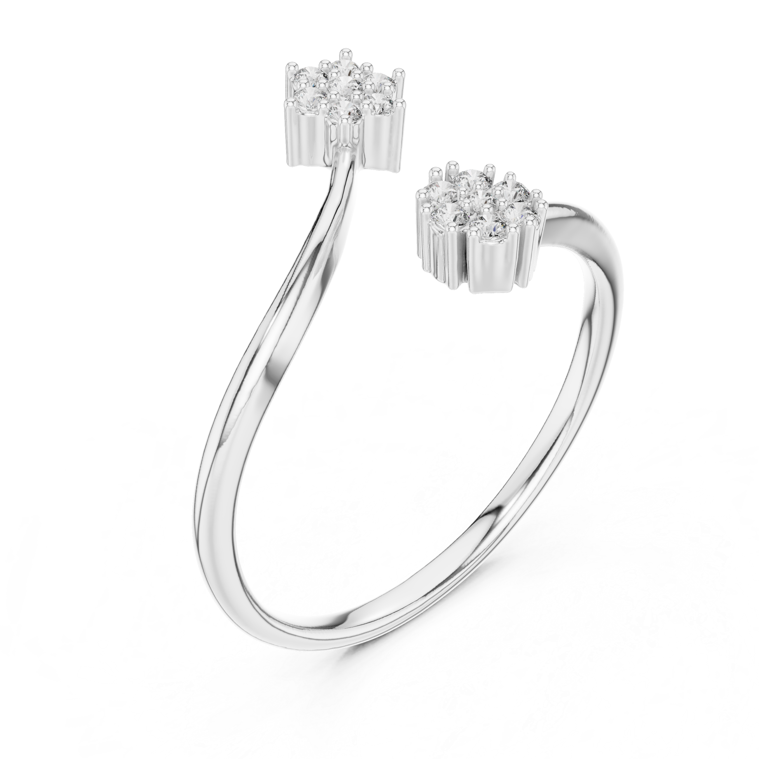 Round Cut Diamond Floral Open Twist Ring with Collet Set Accents