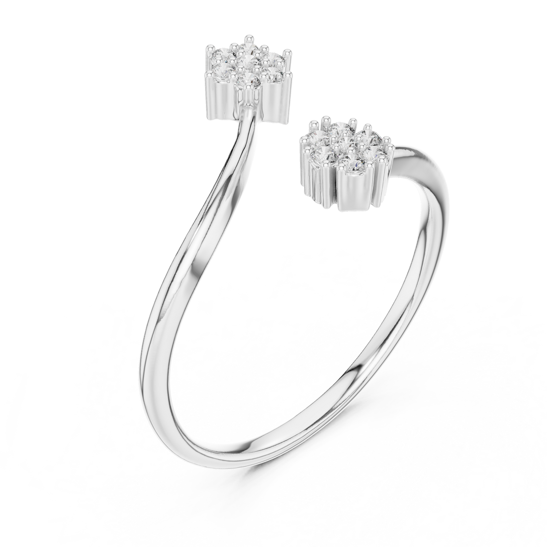 Round Cut Diamond Floral Open Twist Ring with Collet Set Accents