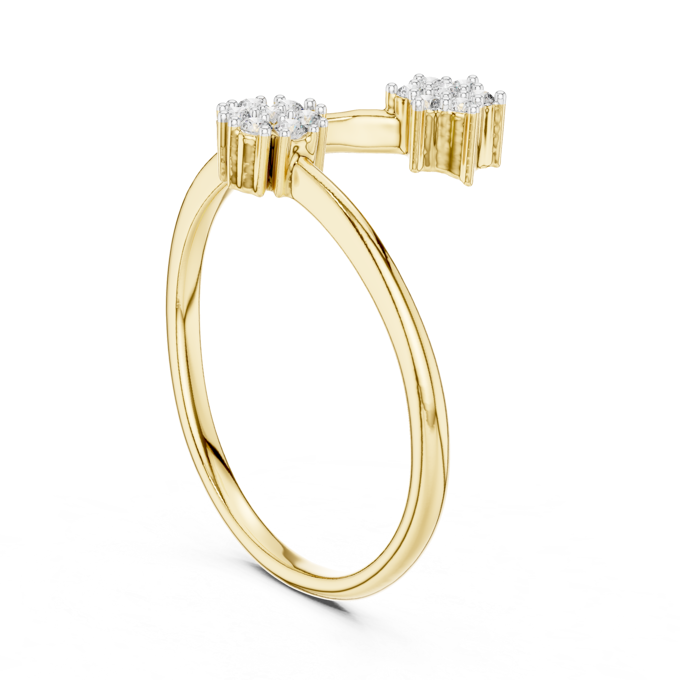 Round Cut Diamond Floral Open Twist Ring with Collet Set Accents