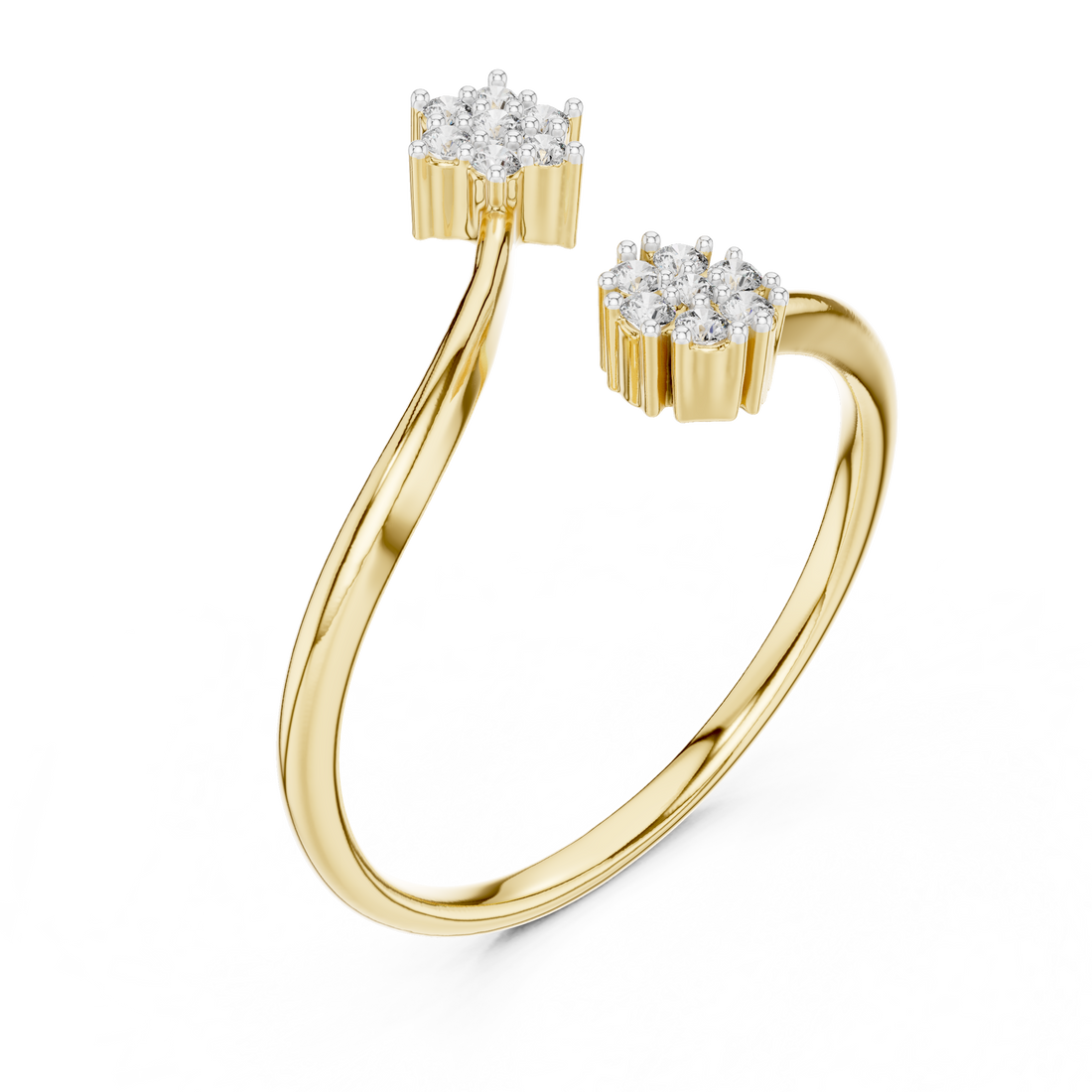 Round Cut Diamond Floral Open Twist Ring with Collet Set Accents