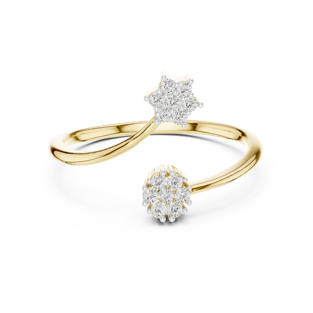 Round Cut Diamond Floral Open Twist Ring with Collet Set Accents